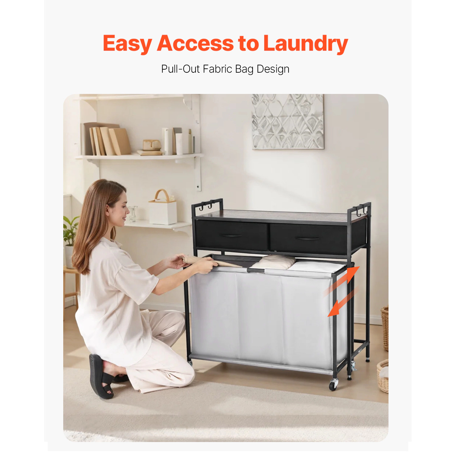 HONGGE Laundry Sorter Large Laundry Hamper with Metal Frame and Wooden Tabletop Freestanding Storage Organizer Baskets