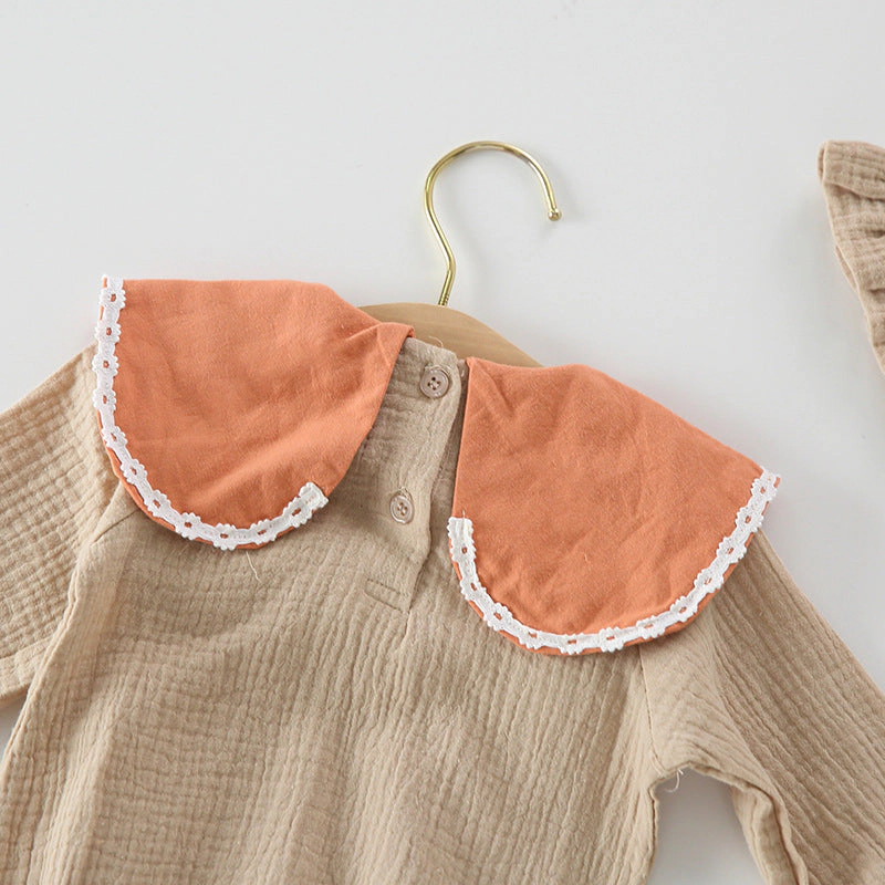 MyKids-USA Baby Girl Floral Embroidery Pattern Long Sleeves Autumn Princess Bodysuit With Hat