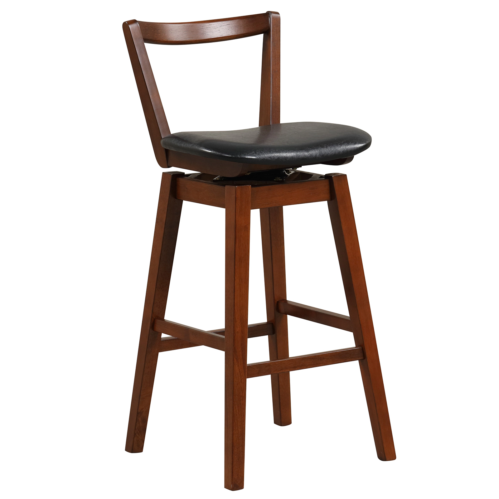 SUGIFT Swivel Upholstered PU Leather Bar Stool with Backrest and Cushioned 30.5-in Seat 335-lb Capacity Walnut and Black