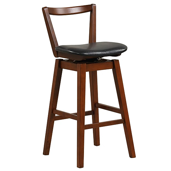 SUGIFT Swivel Upholstered PU Leather Bar Stool with Backrest and Cushioned 30.5-in Seat 335-lb Capacity Walnut and Black