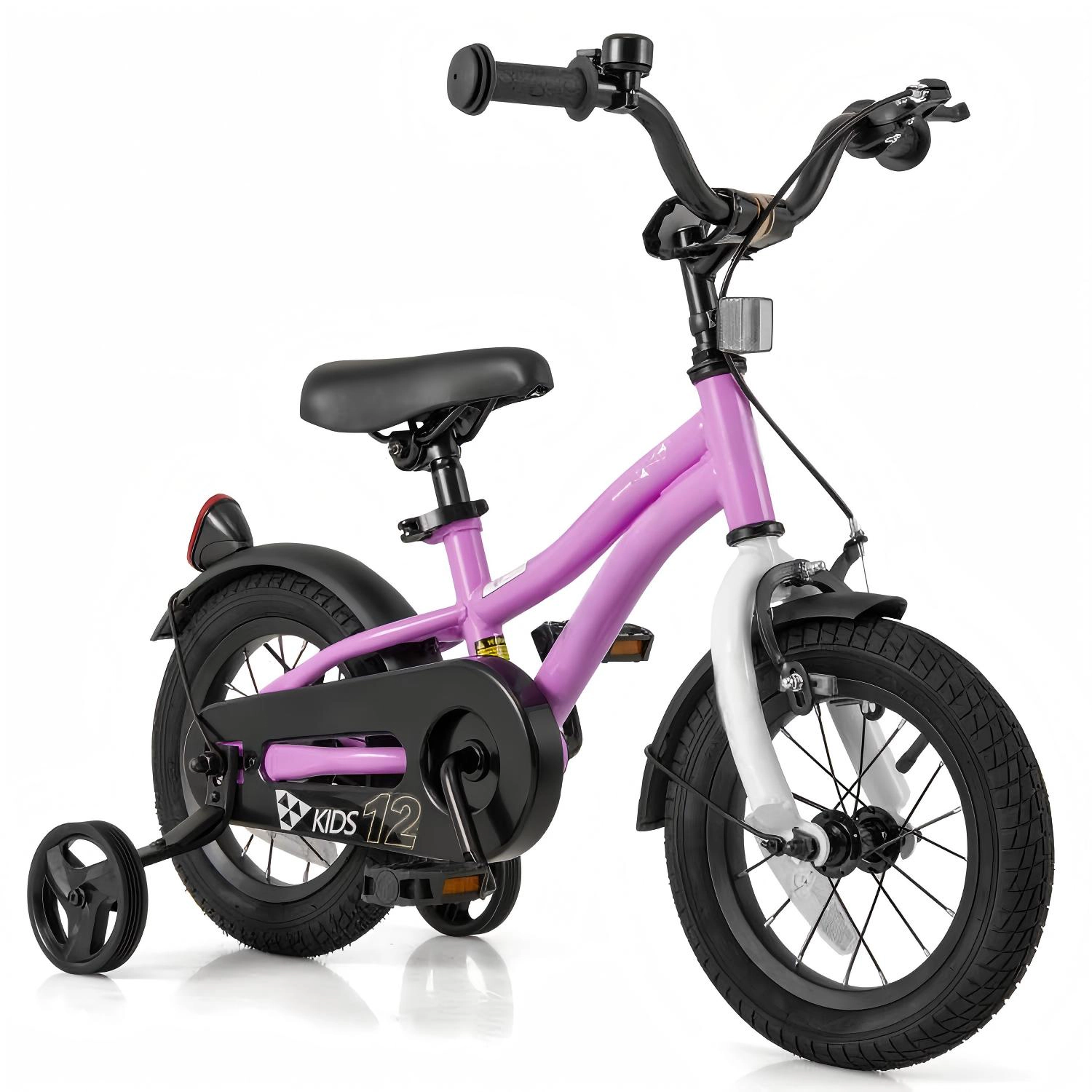 SUGIFT 12-Inch Kids Training Bicycle with Dual Brakes 110-lb Capacity Ages 3-4 Years Purple with Training Wheels