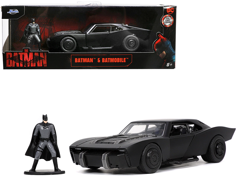 Jada Batmobile Matt Black with Batman Diecast Figurine "The Batman" (2022) Movie "DC Comics" 1/32 Diecast