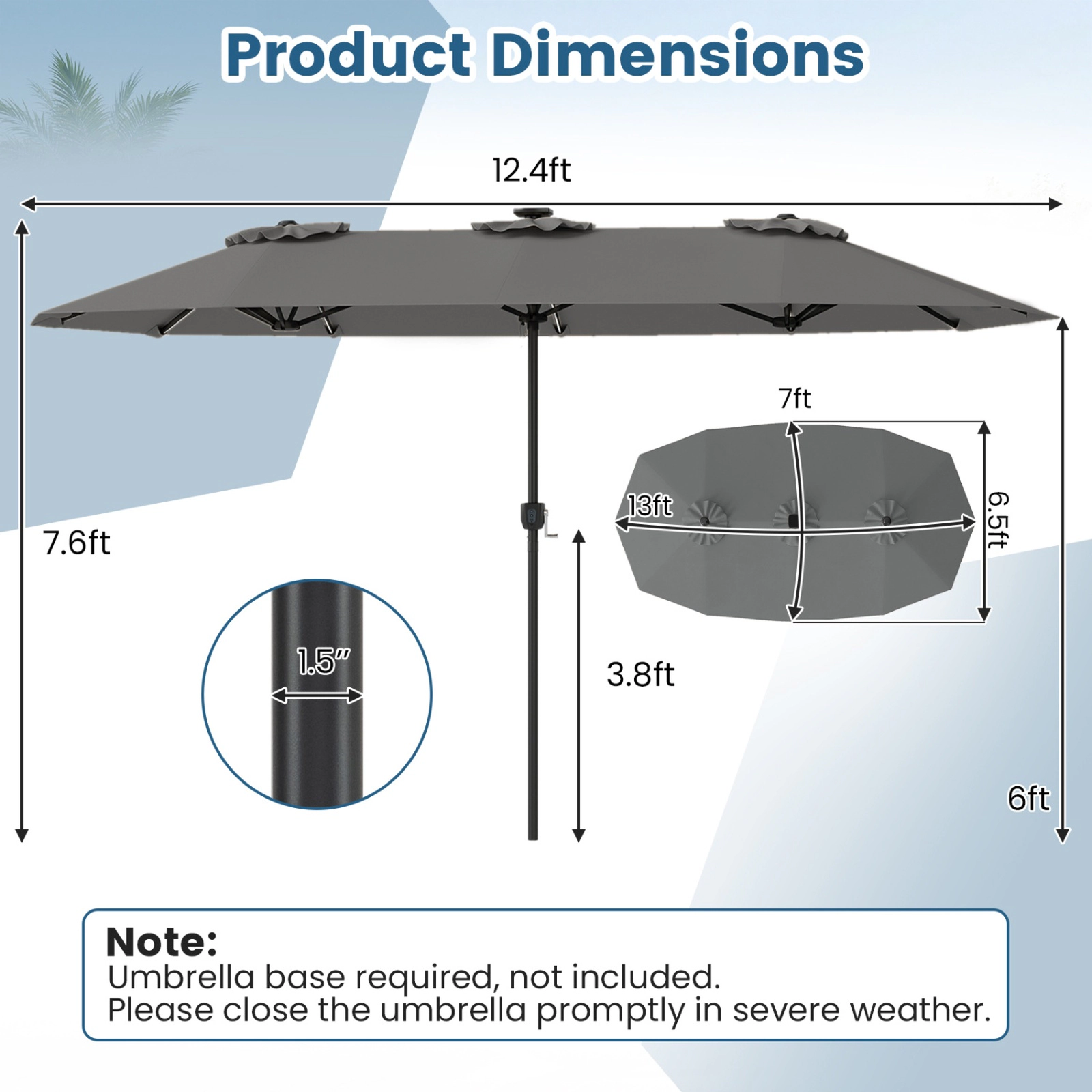 SUGIFT 108 Color-Changing Solar LED Lights and 12 Ribs 13 FT Double-Sided Patio Umbrella
