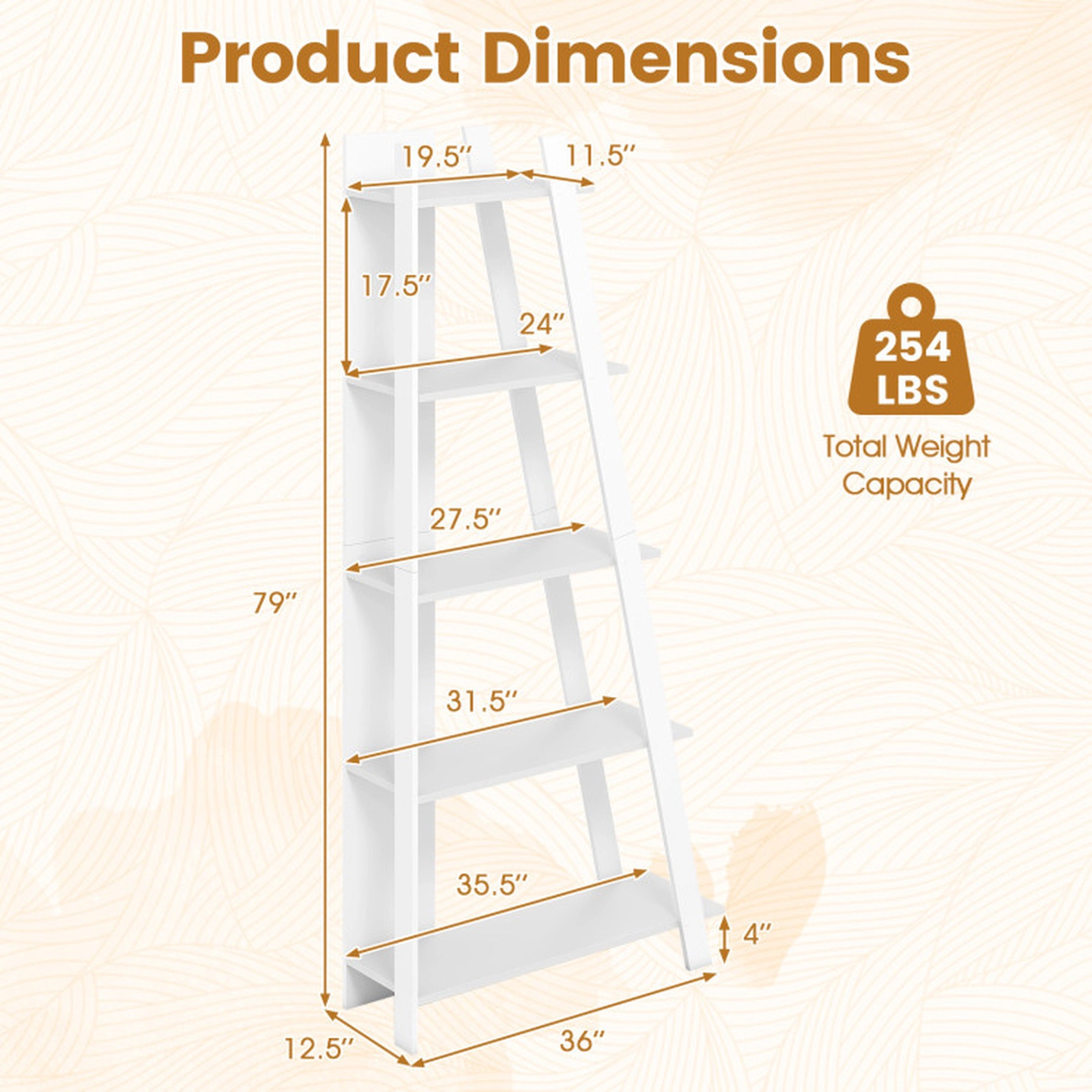 SUGIFT 5-Tier Modern Narrow Bookshelf Vertical Display Shelf 36-in Wide 51-lb Per Shelf 254-lb Total Capacity White