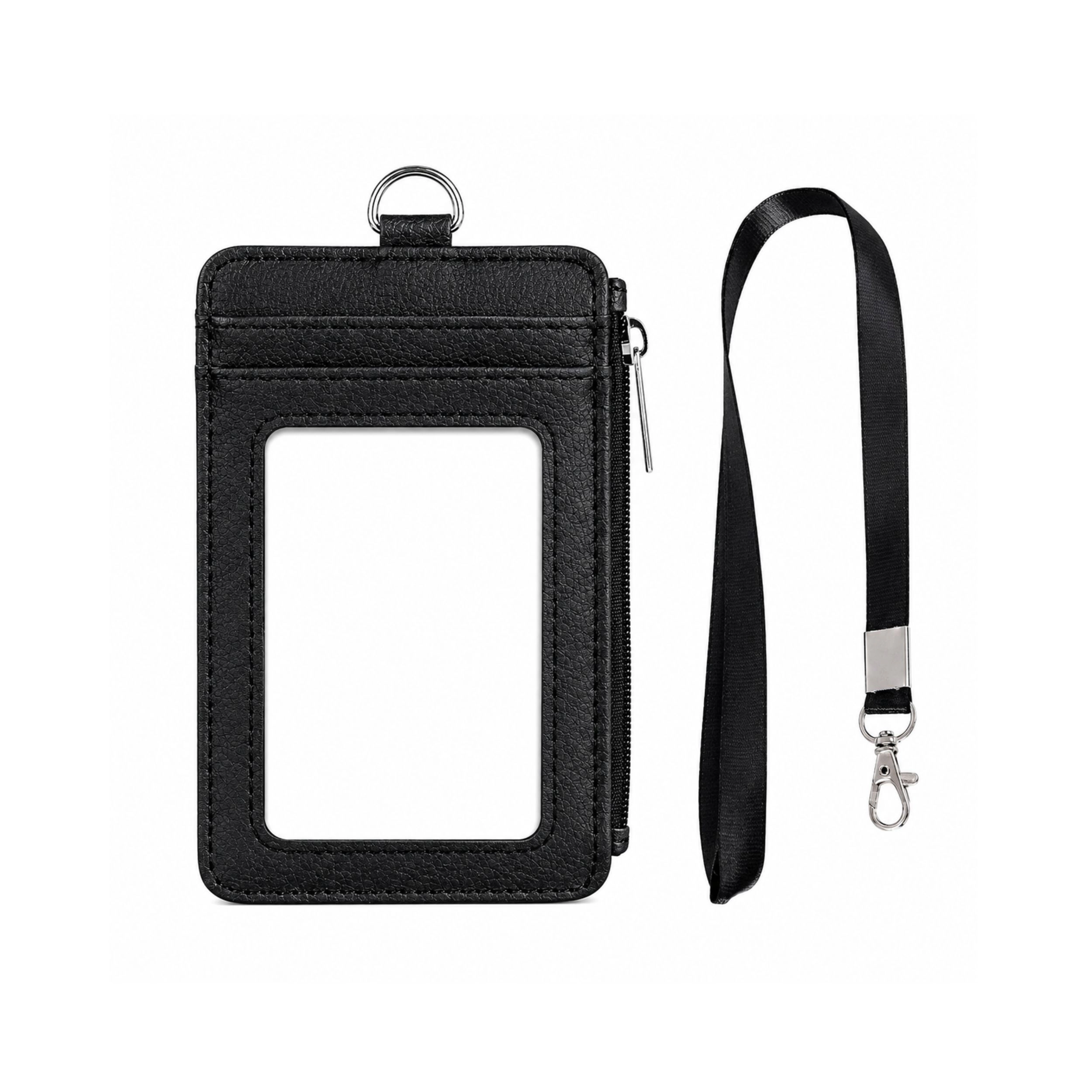 Home Collection PU Leather Vertical ID Badge Holder with Lanyard & Zipper Pocket