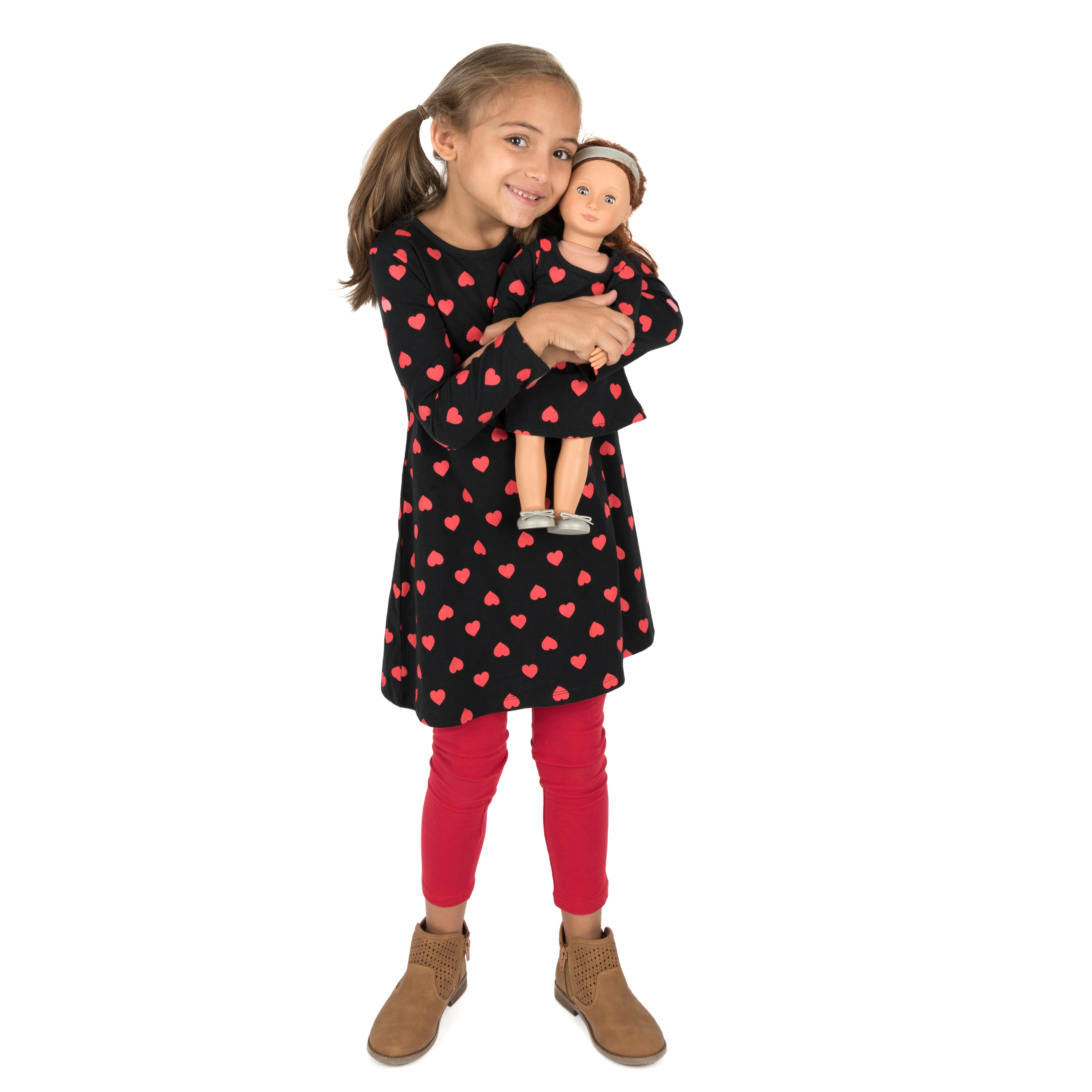 Girl & Matching Doll Set - Cotton Valentine Hearts Dress