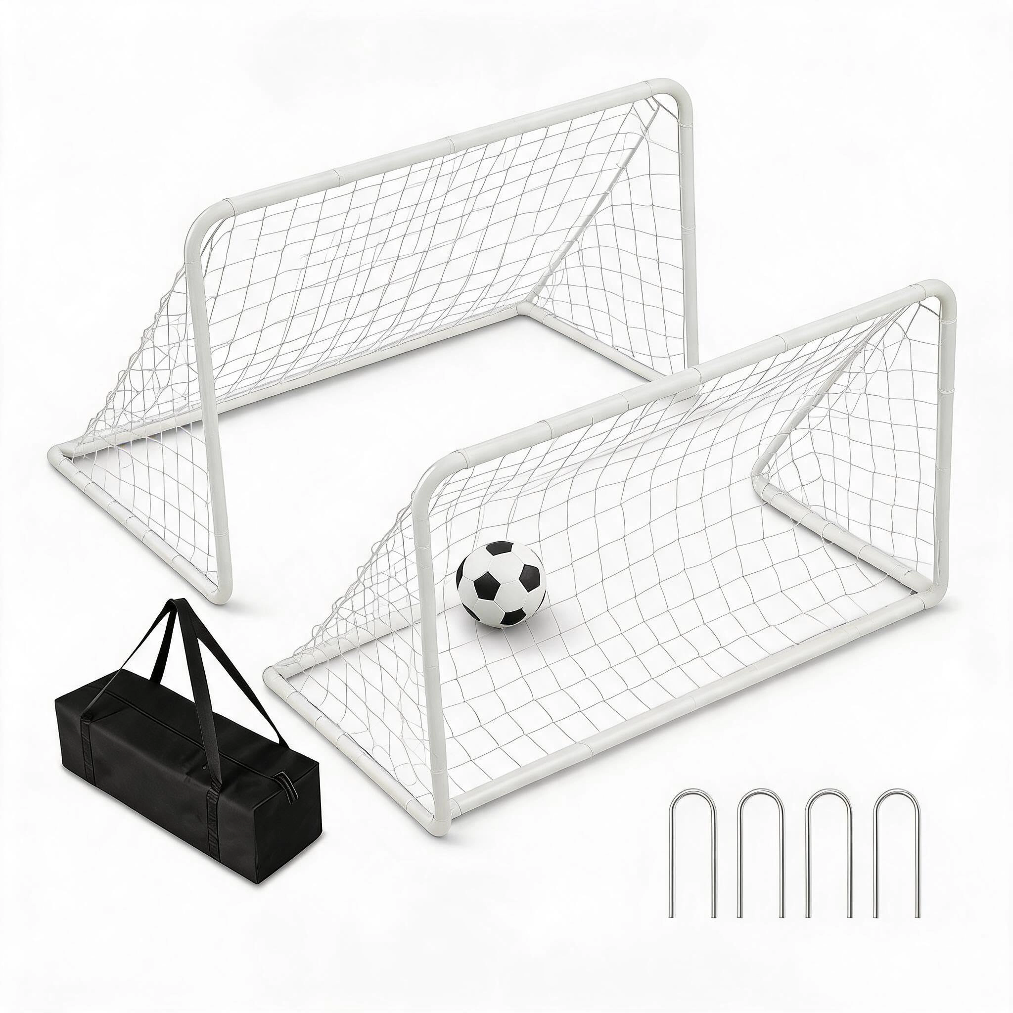 6x4 FT Kids Soccer Goal Set 2 Pack with Portable Training Net, Foldable Backyard Soccer Goal with Ball & Storage Bag