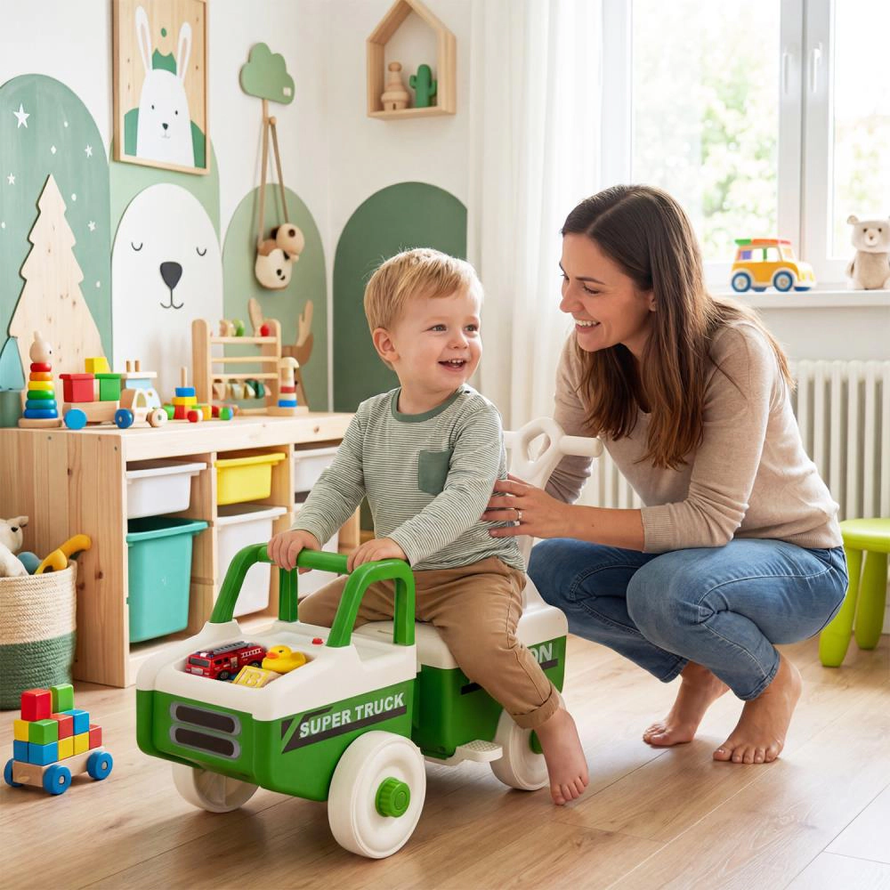 Hivvago 4 1 Ride on Push Car with Music and Under-Seat Storage for Boys Girls