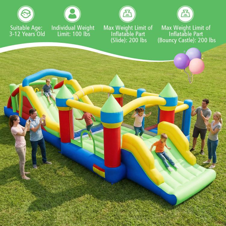 Hivvago Inflatable Obstacle Course Bounce House with Dual Slides and Tunnels without Blower