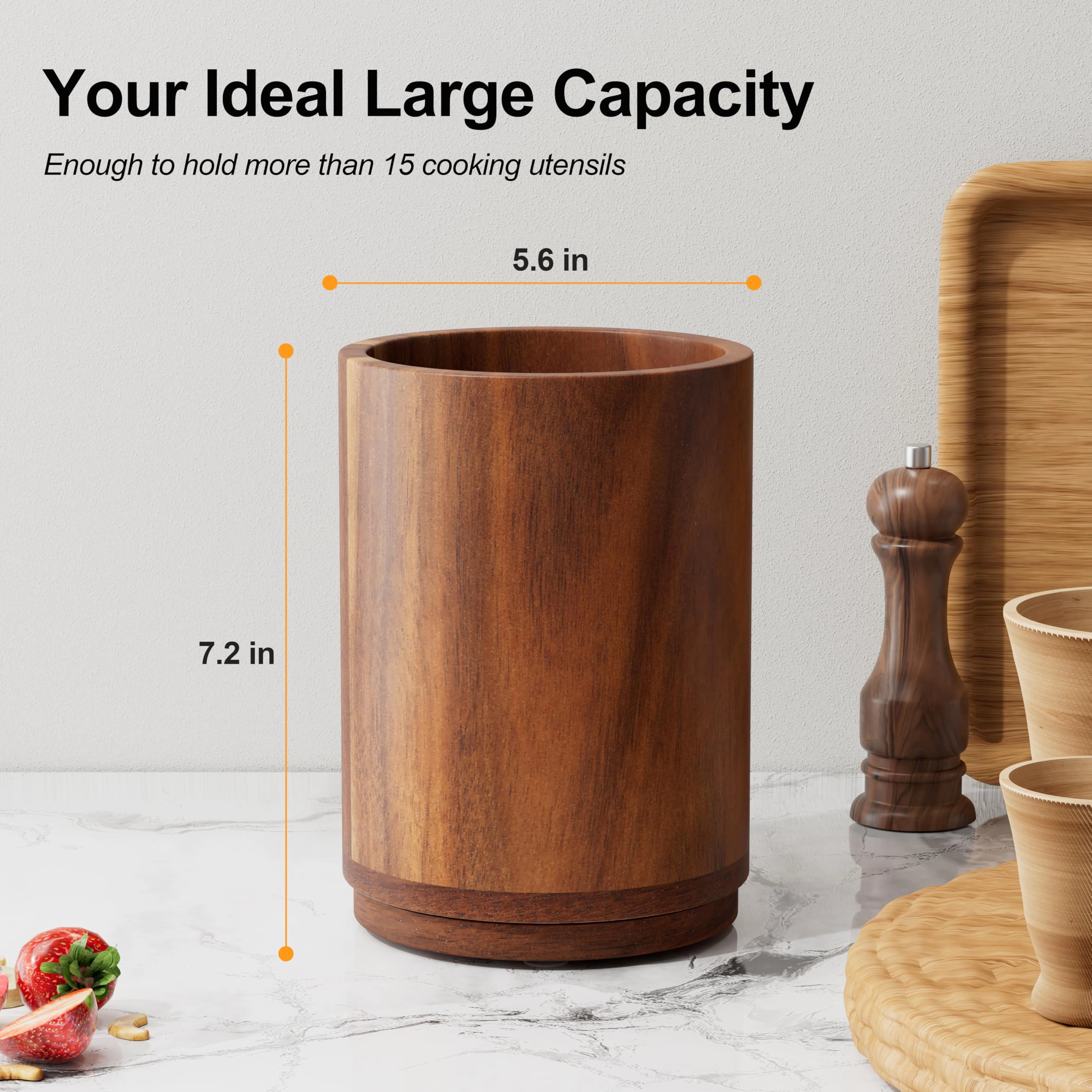 WZK 360 Rotating Wooden Kitchen Utensil Holder