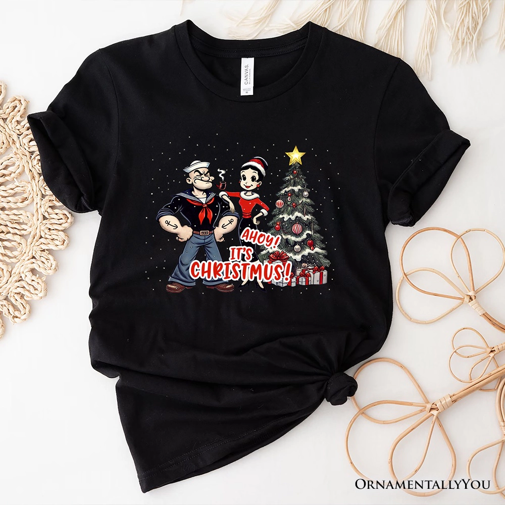 OrnamentallyYou Mens Ahoy! It's Christmus! Popeye And Olive T-Shirt