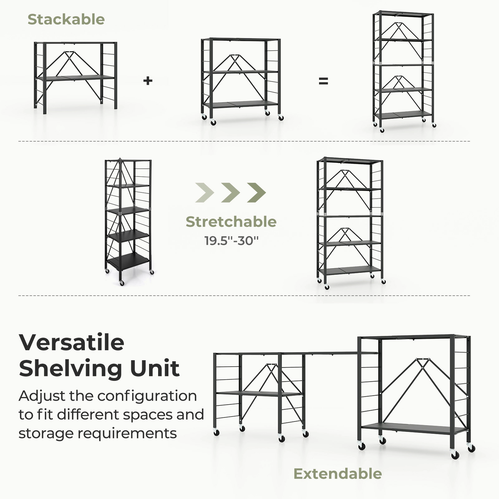 Hivvago 5-Tier Foldable Storage Shelf with Wheels