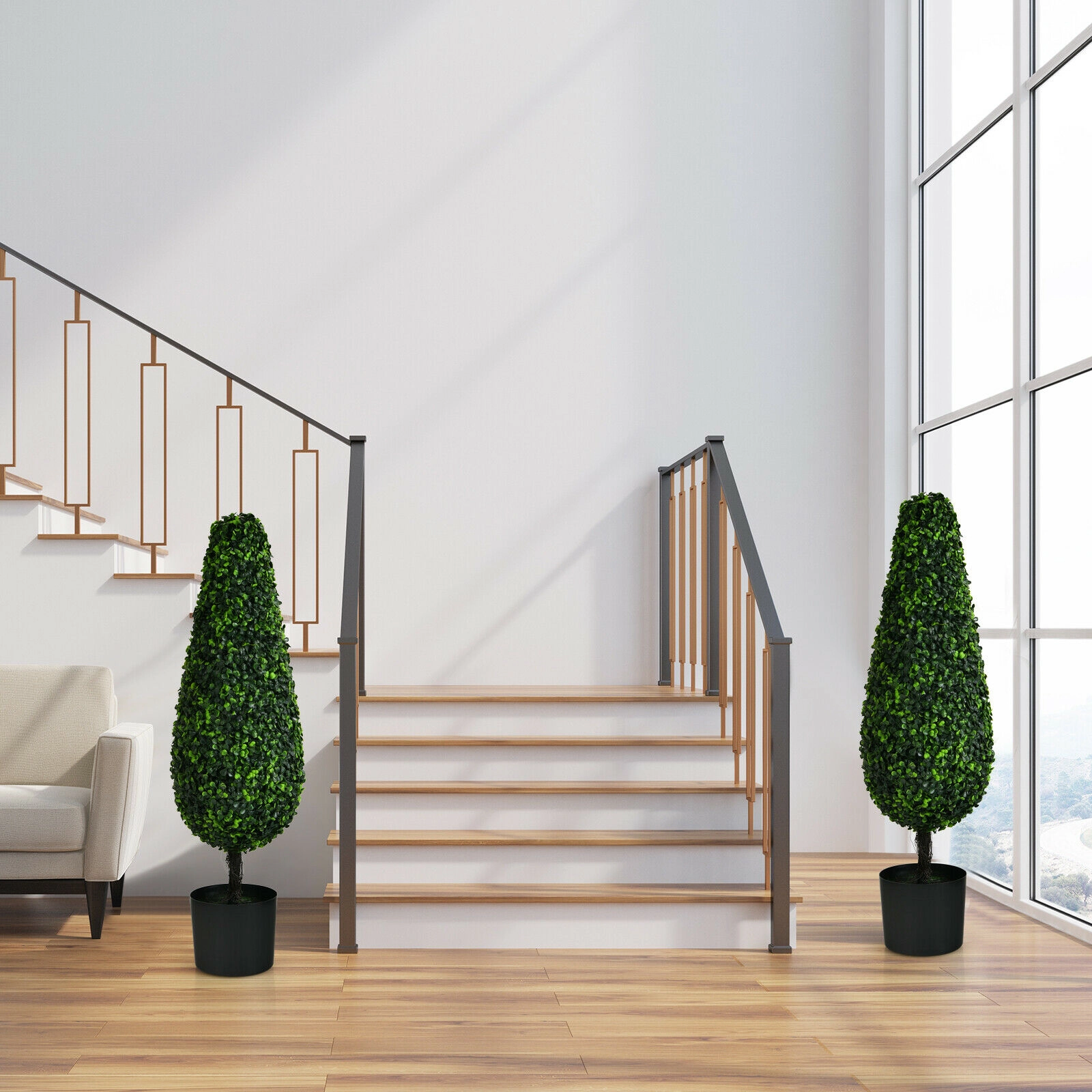 Slickblue Set of 2 34-Inch Artificial Tower Topiary Trees for Indoor Outdoor