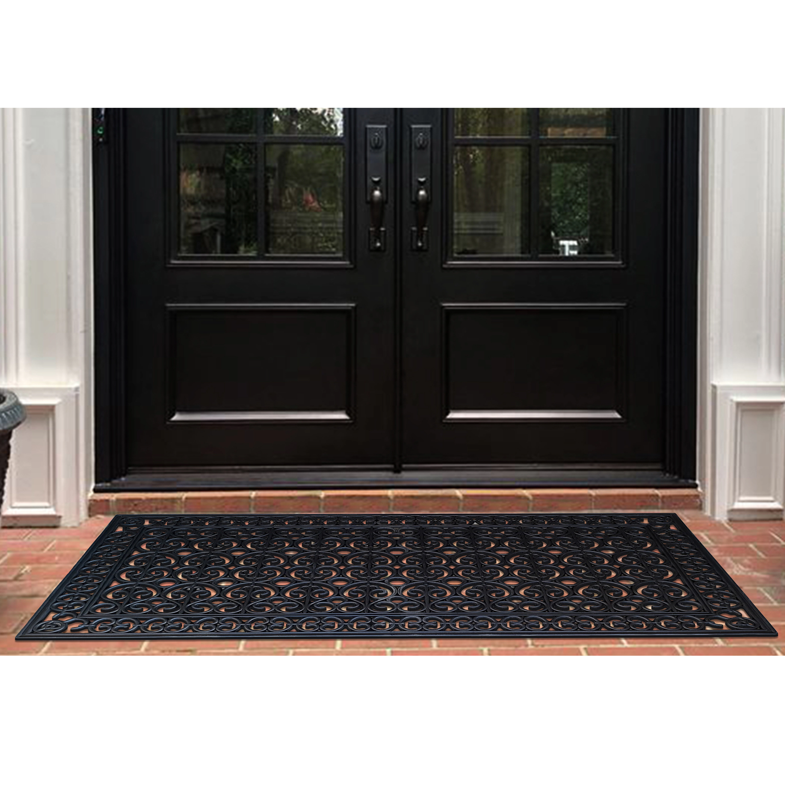 A1 Home Collection 23 lb Heavy Duty Rubber Doormat Non-Slip Outdoor Dirt Scraper Mat, Black Estate, 30 x 60 Inches
