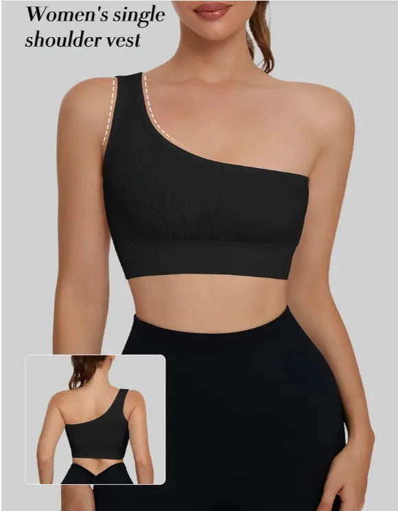 Sol Living Womens Cropped Tank Top One-Shoulder Seamless