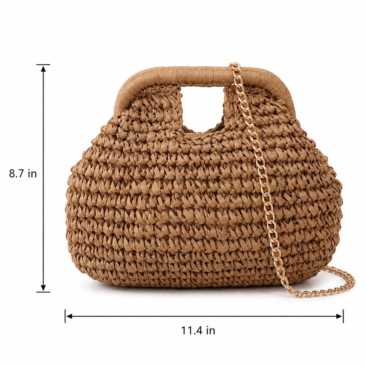Alilang Women's Small Woven Straw Handbag Chain Crossbody Bag with Top Handle and Flap Closure, Beige