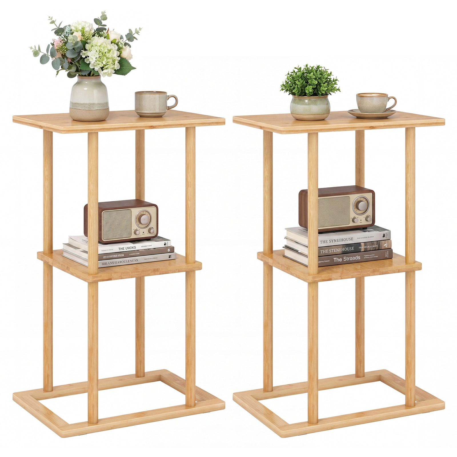 SUGIFT 2-Tier Side Tables with Rectangular Base 22-lb Top Shelf Capacity 13-lb Middle Shelf Capacity Natural