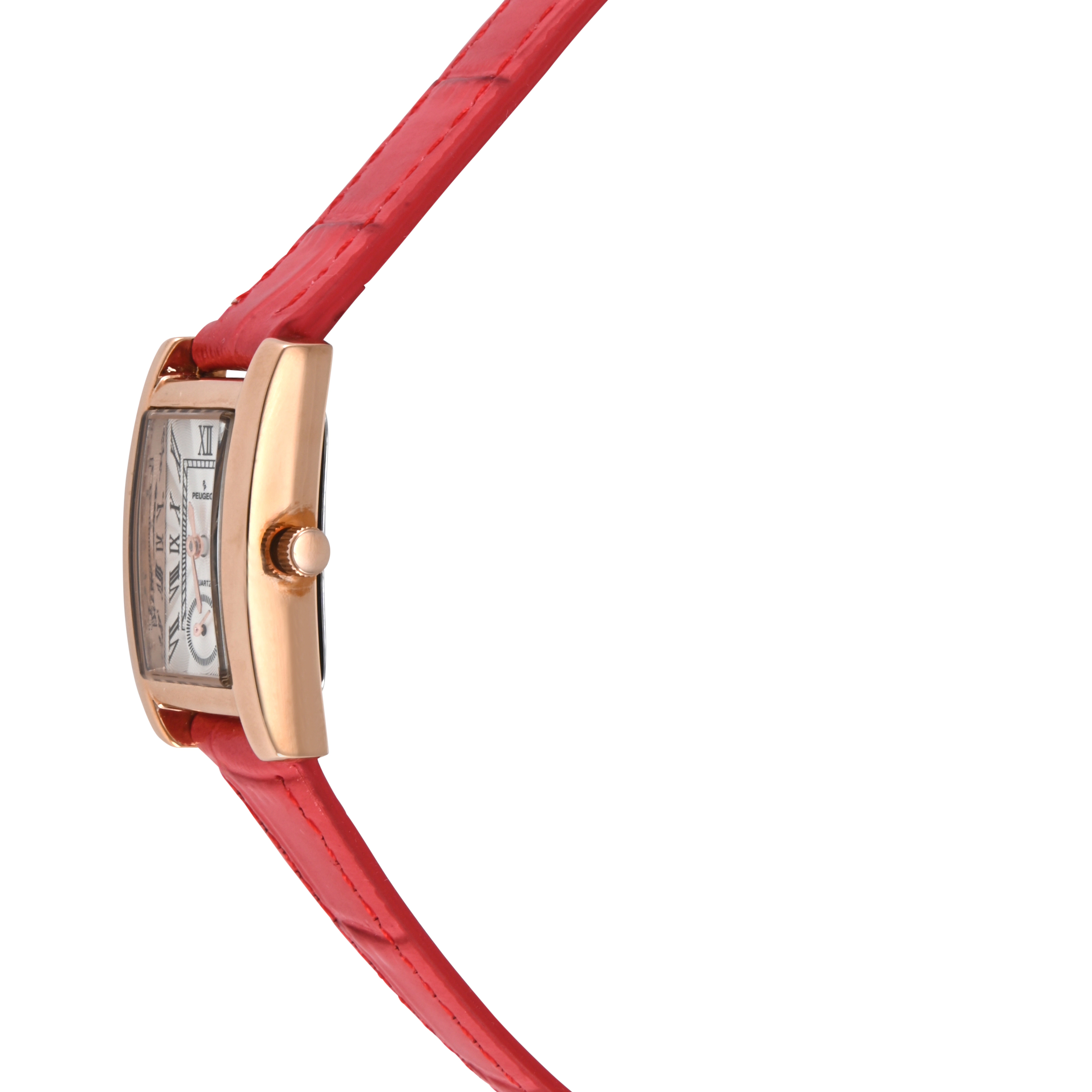 Peugeot Women's Contour Tank Shape Case Red Watch with Roman Numerals