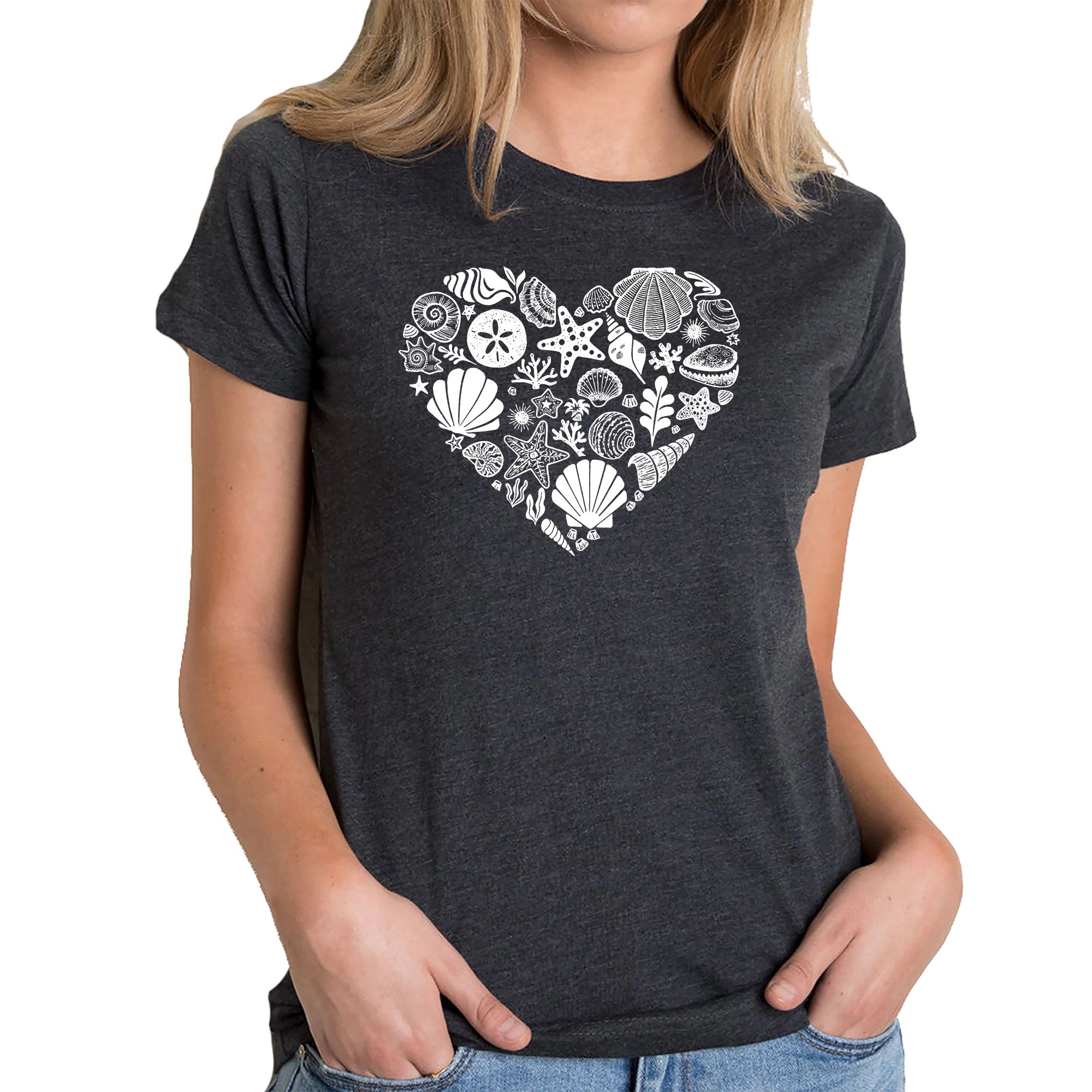 LA Pop Art Women's Cotton/Poly Blend Word T-Shirt - Sea Shells
