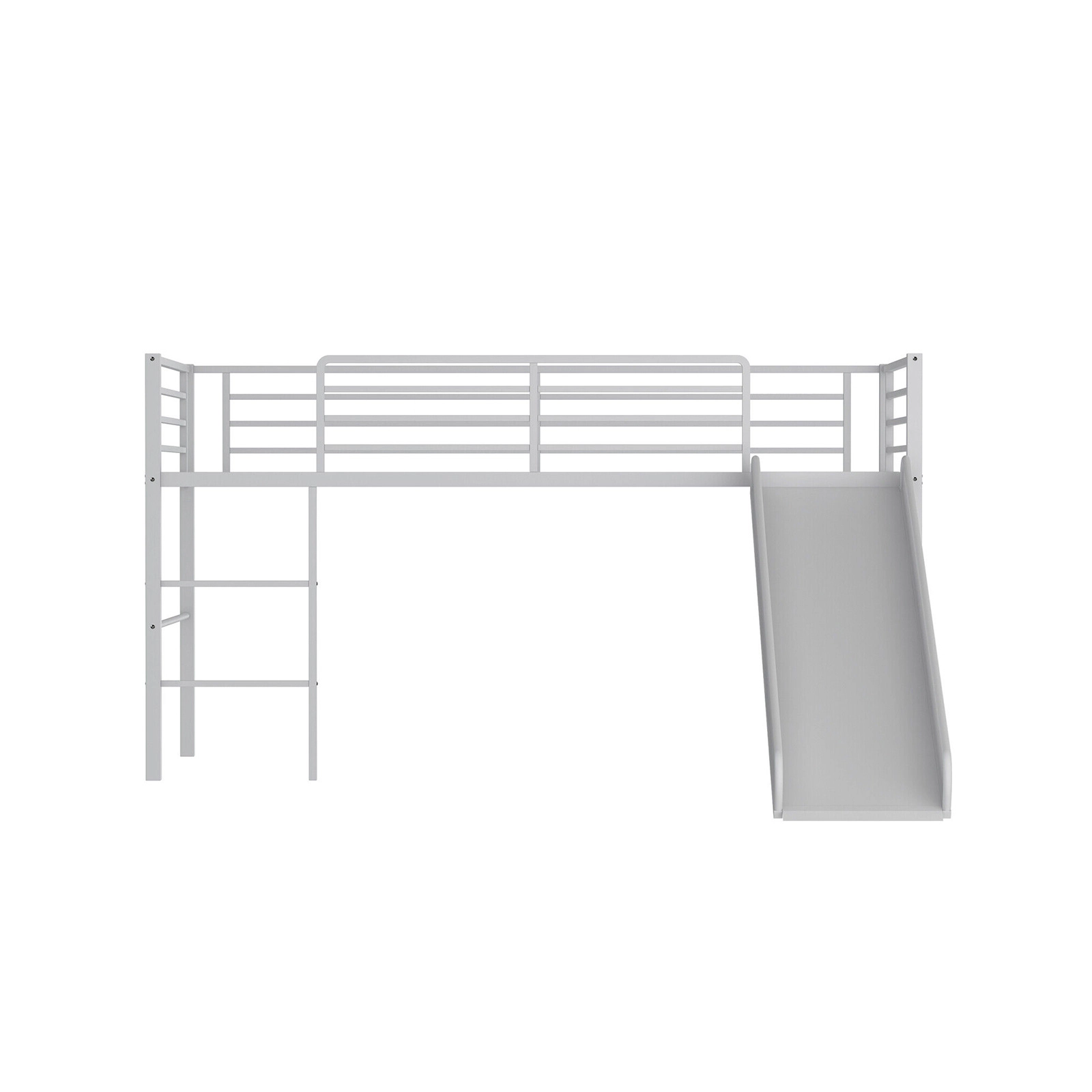 SUGIFT Silver 61-in Slide Safety Guardrails and Built-in Ladder Twin Kids Metal Loft Bed