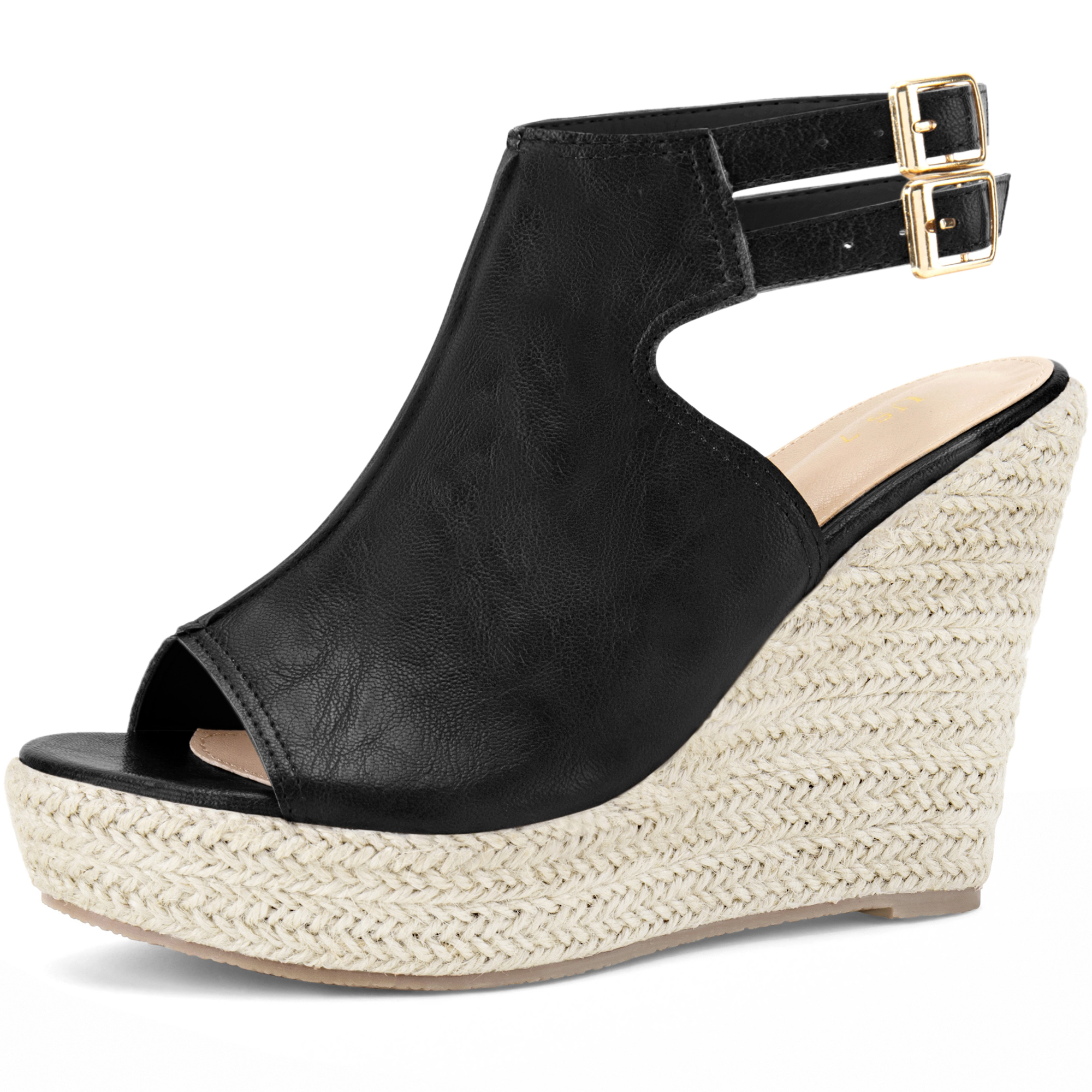 BLISSFUL STEP Women's Peep Toe Slingback Platform Wedges Espadrilles Sandals