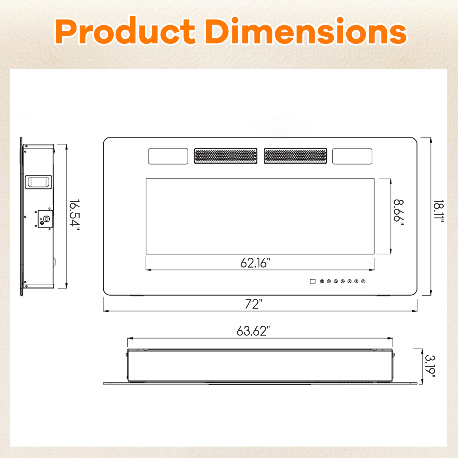 LJG Ultra-Thin Electric Fireplace with Decorative Crystals
