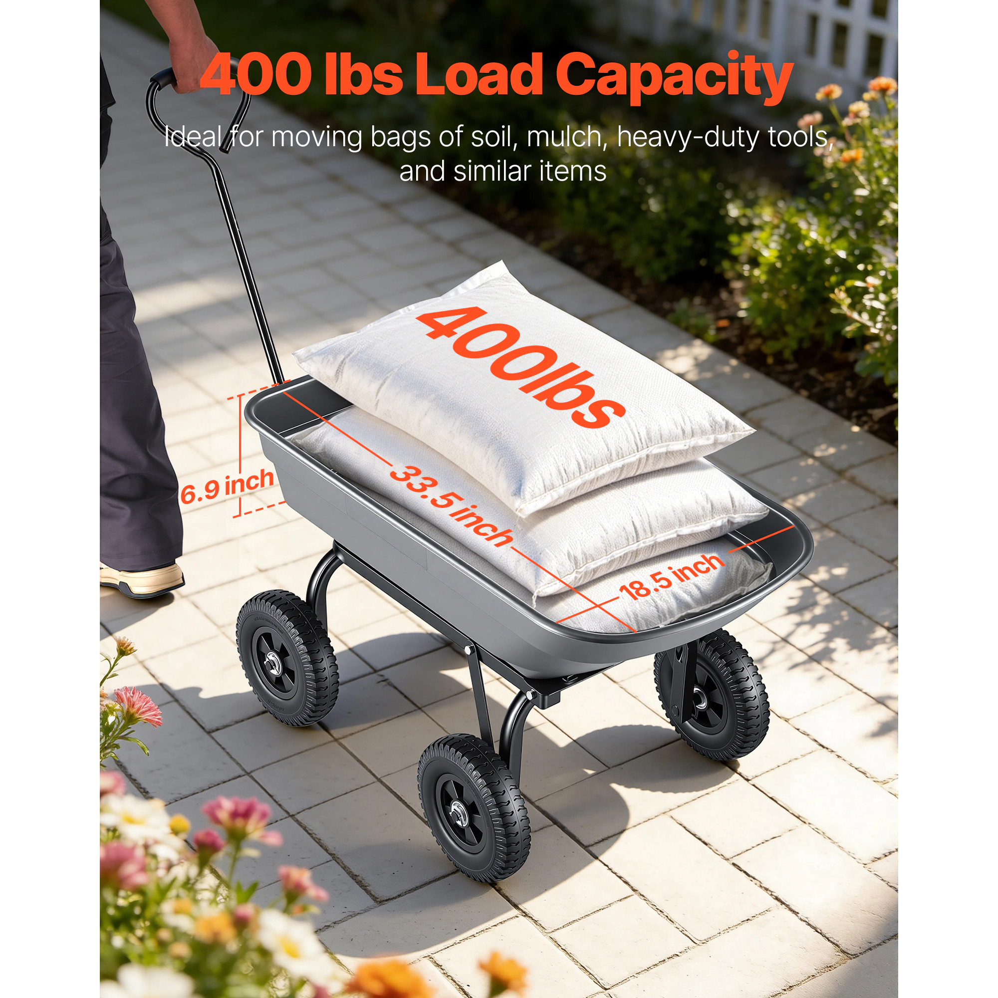 HONGGE Garden Dump Cart Poly Dump Cart Garden Carts Dumps Wagon with 90° Quick-Dumps Mechanism 180° Swivel Wheels 270°