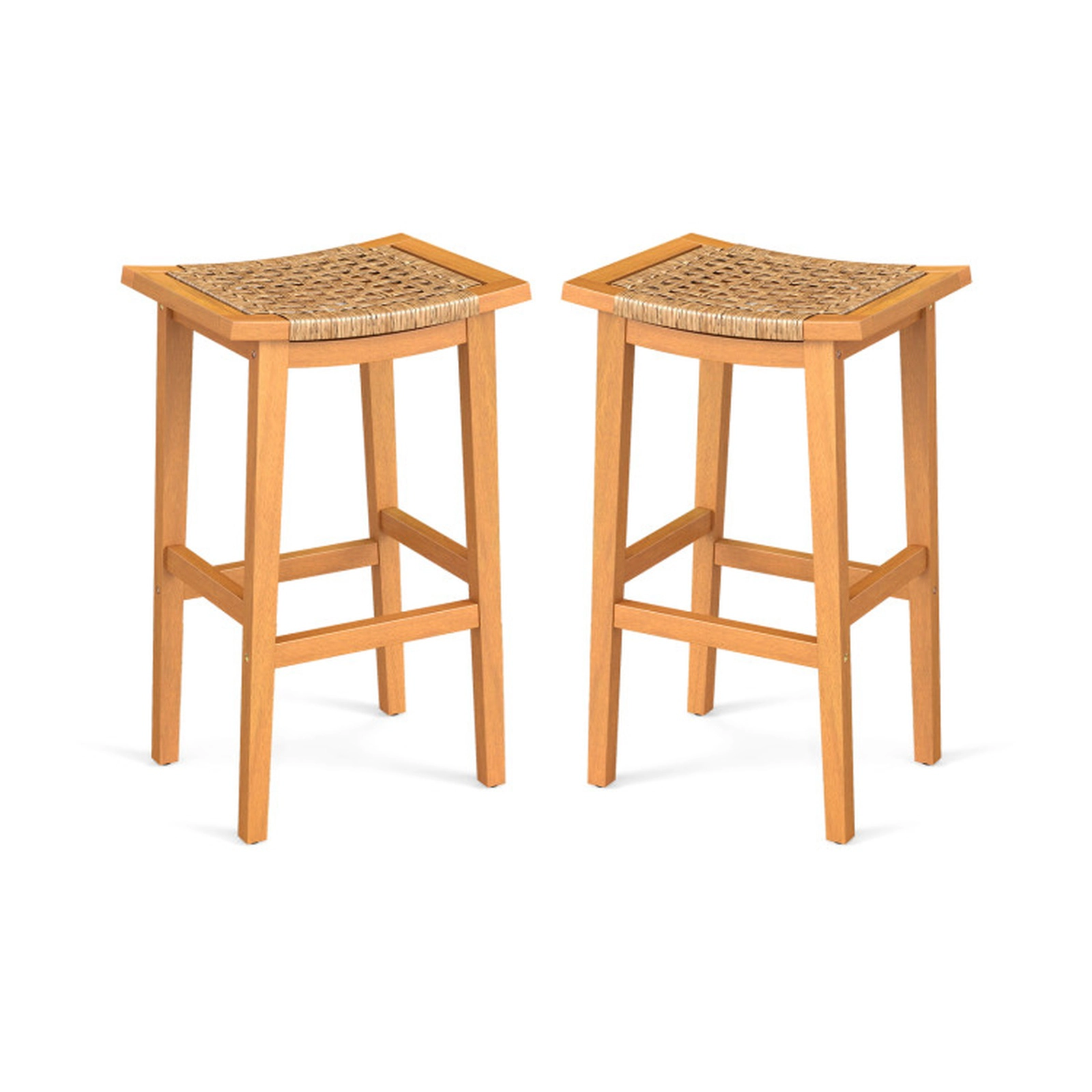 SUGIFT Set of 2 Natural Acacia Wood Bar Stools with PE Rattan Seat, 360 lb Capacity