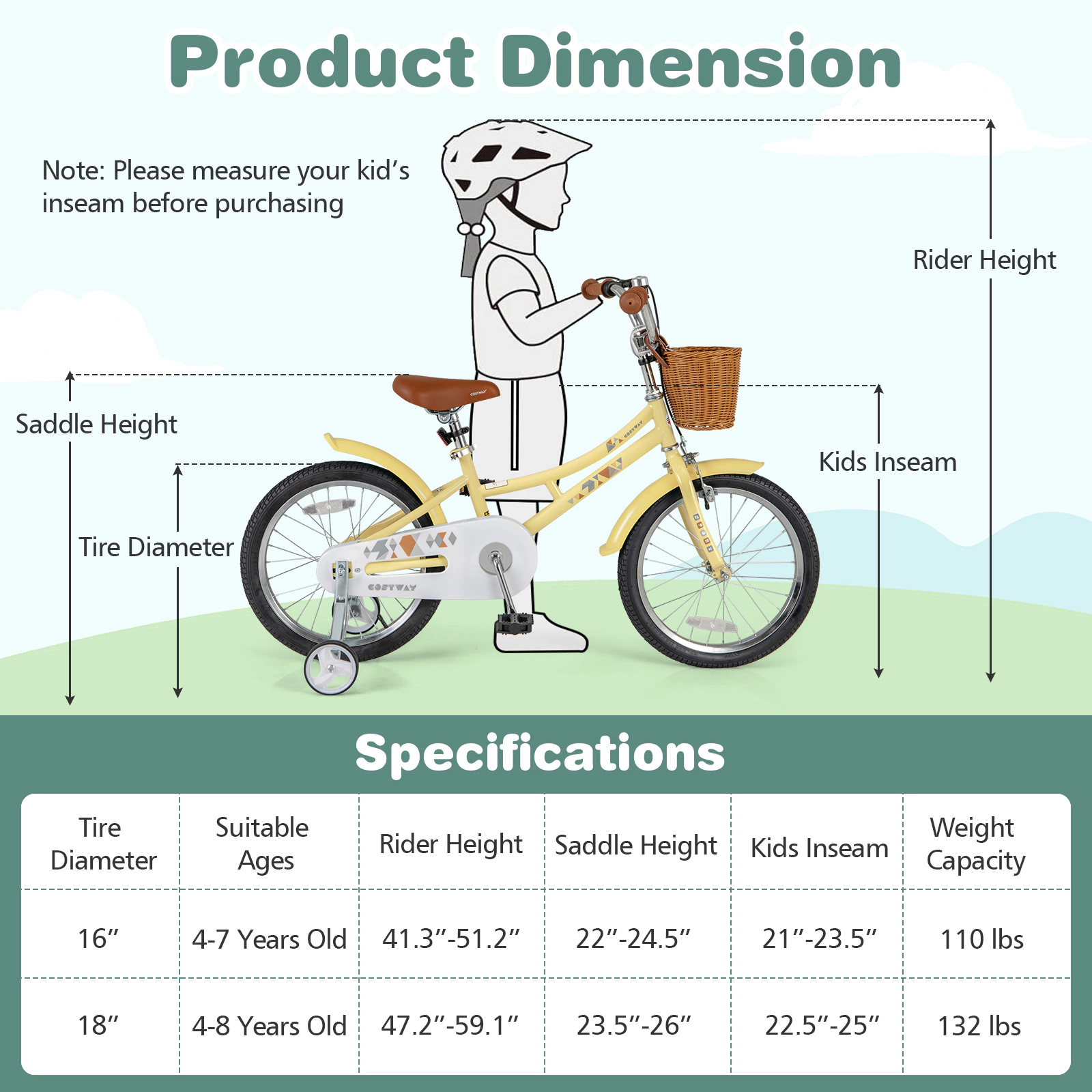 LJG 16 Inch Kids Bike Adjustable Bicycle with Reflectors and Bell for Children 4-7 Years Old-16 Inches