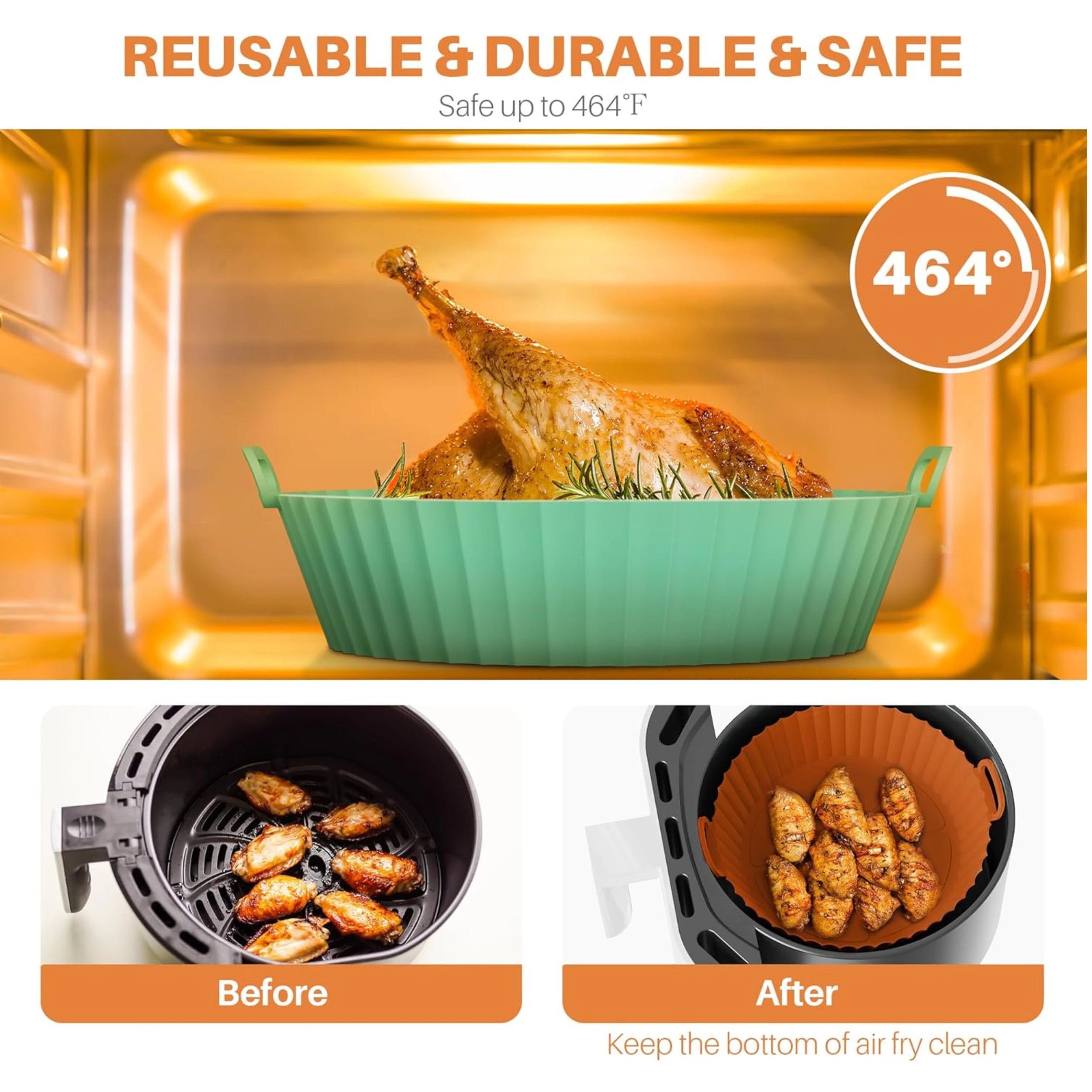 Stock Preferred Pack of 2 Reusable Silicone Air Fryer Liners with Handles for 4 to 7 QT