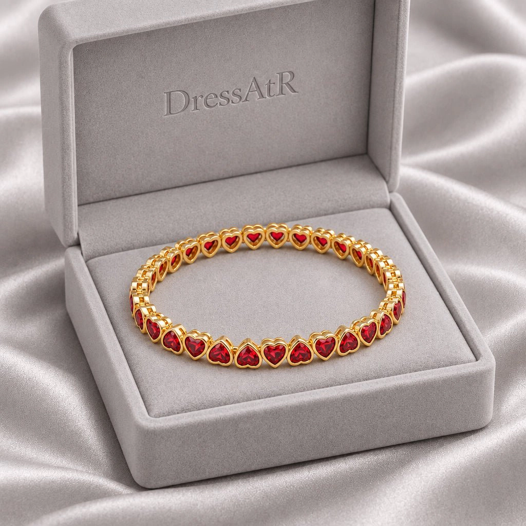 DressAtR Women's Heart 18K Gold Plated Chain Bracelet