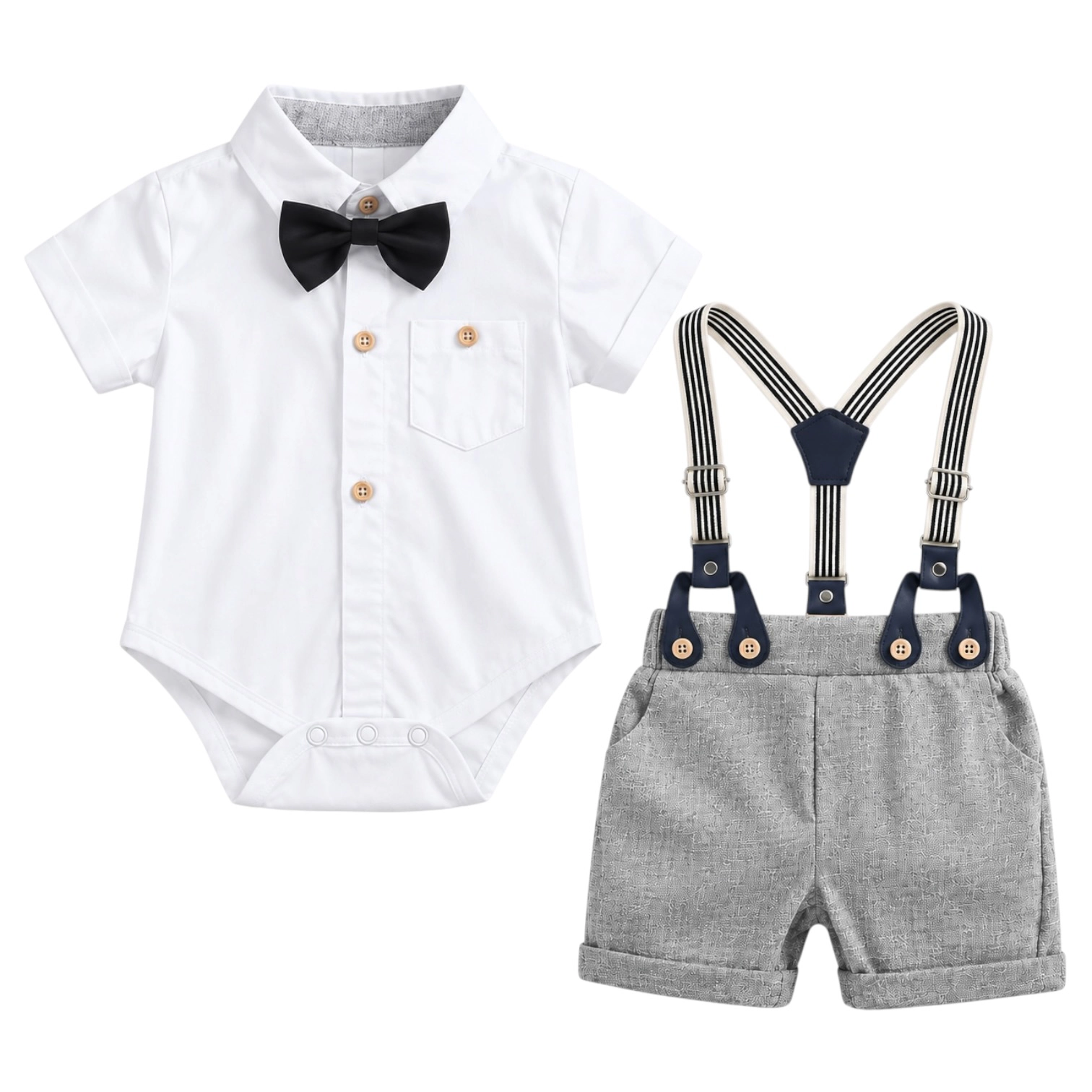 Laurenza's Baby Boys Grey Bodysuit and Suspenders Set
