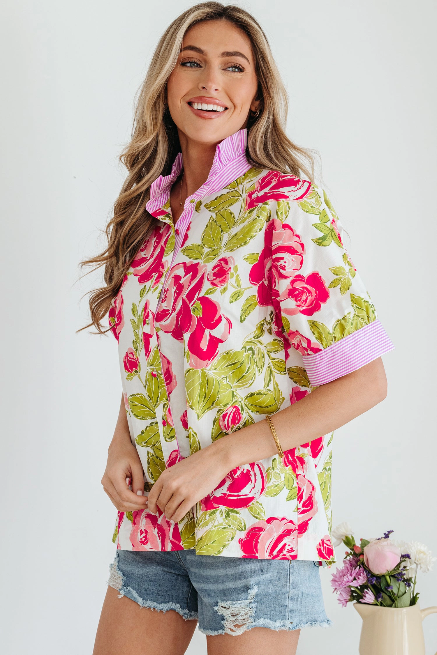 Threaded Pear Women's Rebekah Collar Short Sleeve Shirt
