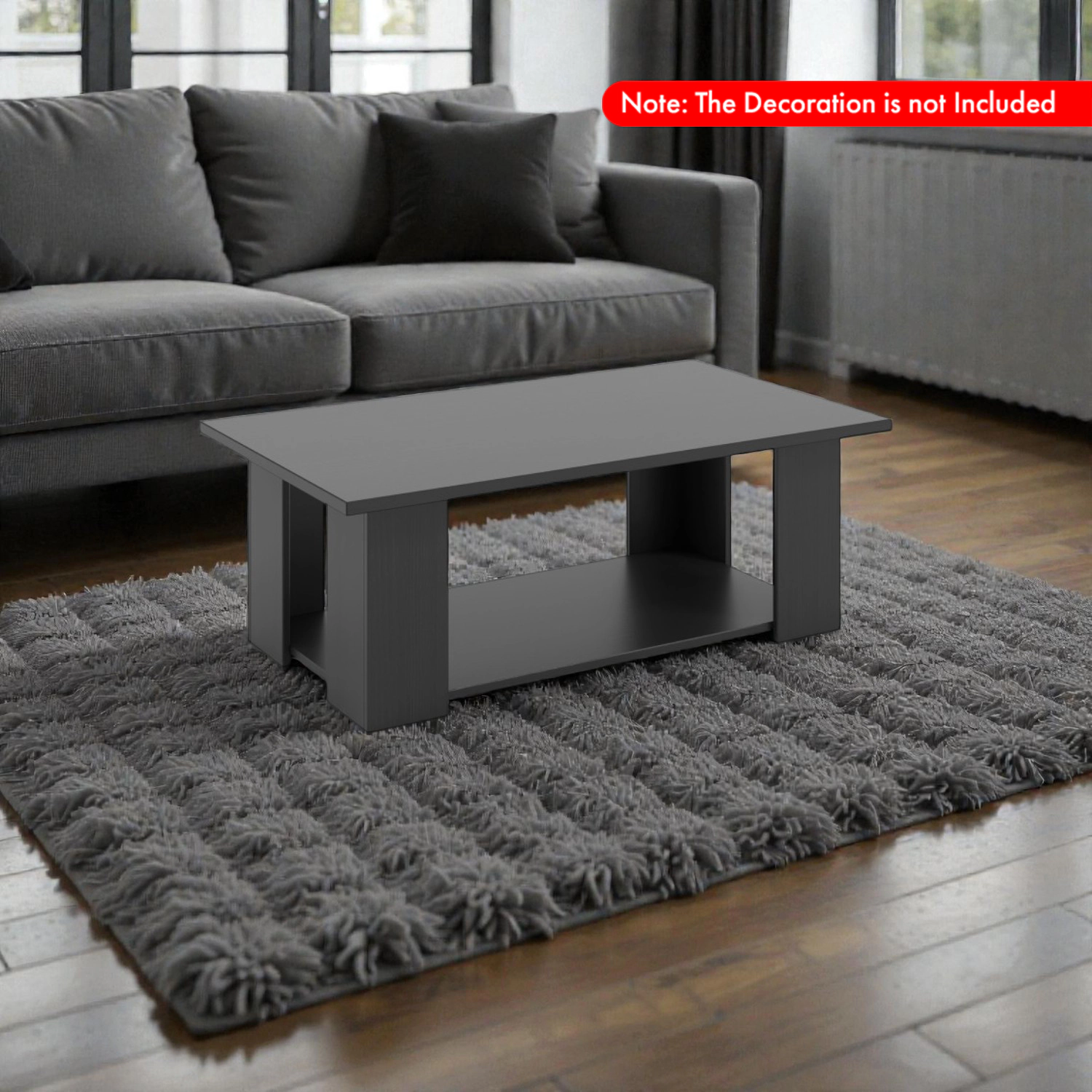 Hivvago Large Rectangular Coffee Table with Two-Tier Wooden Design and Storage Space
