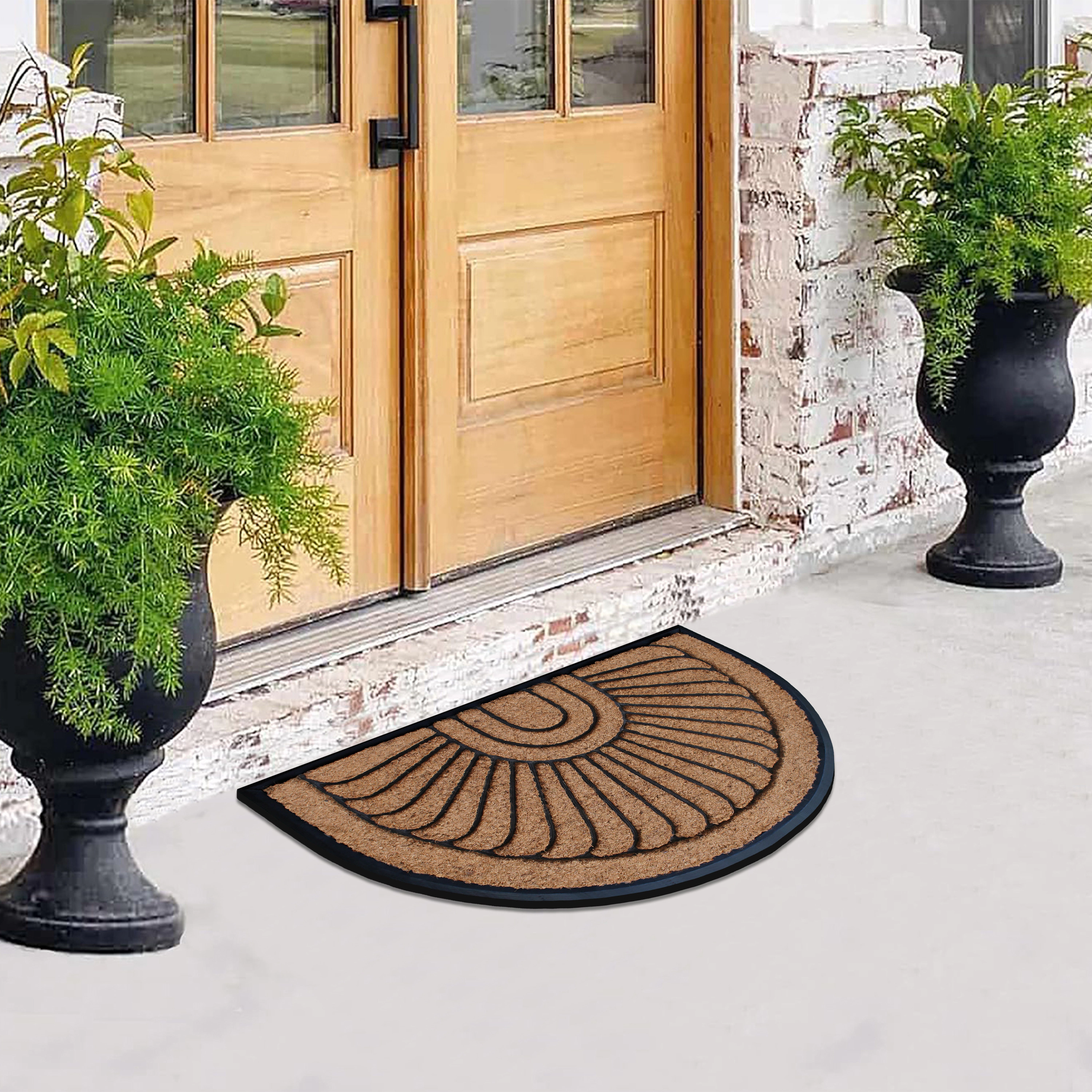 A1HC Coir and Rubber Door Mat 24x36 Inches Heavy Duty Durable Long-Lasting Sunburst Semicircle