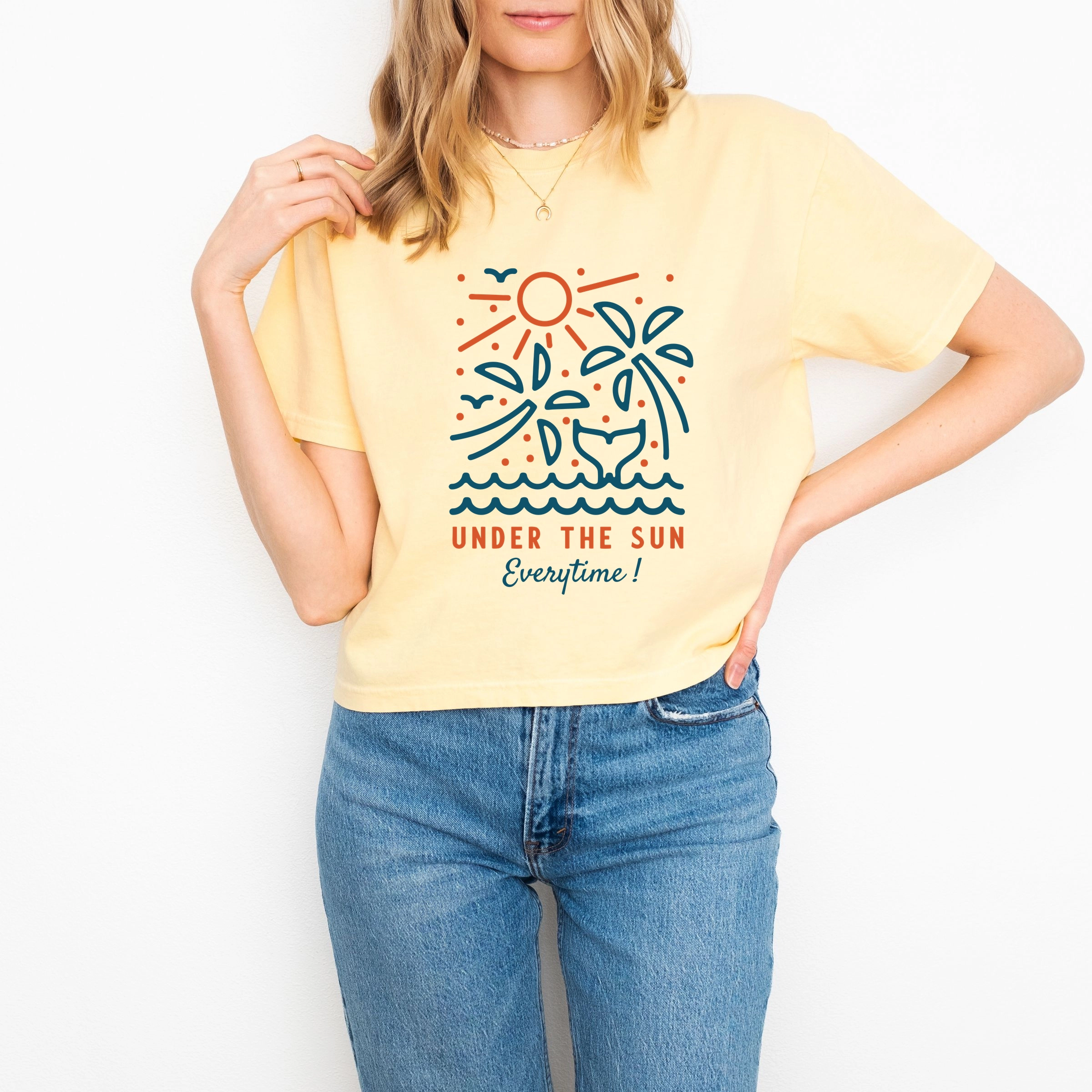 Simply Sage Market - Under The Sun Everytime Palm Trees Women's Boxy Crop Top Graphic T-Shirt