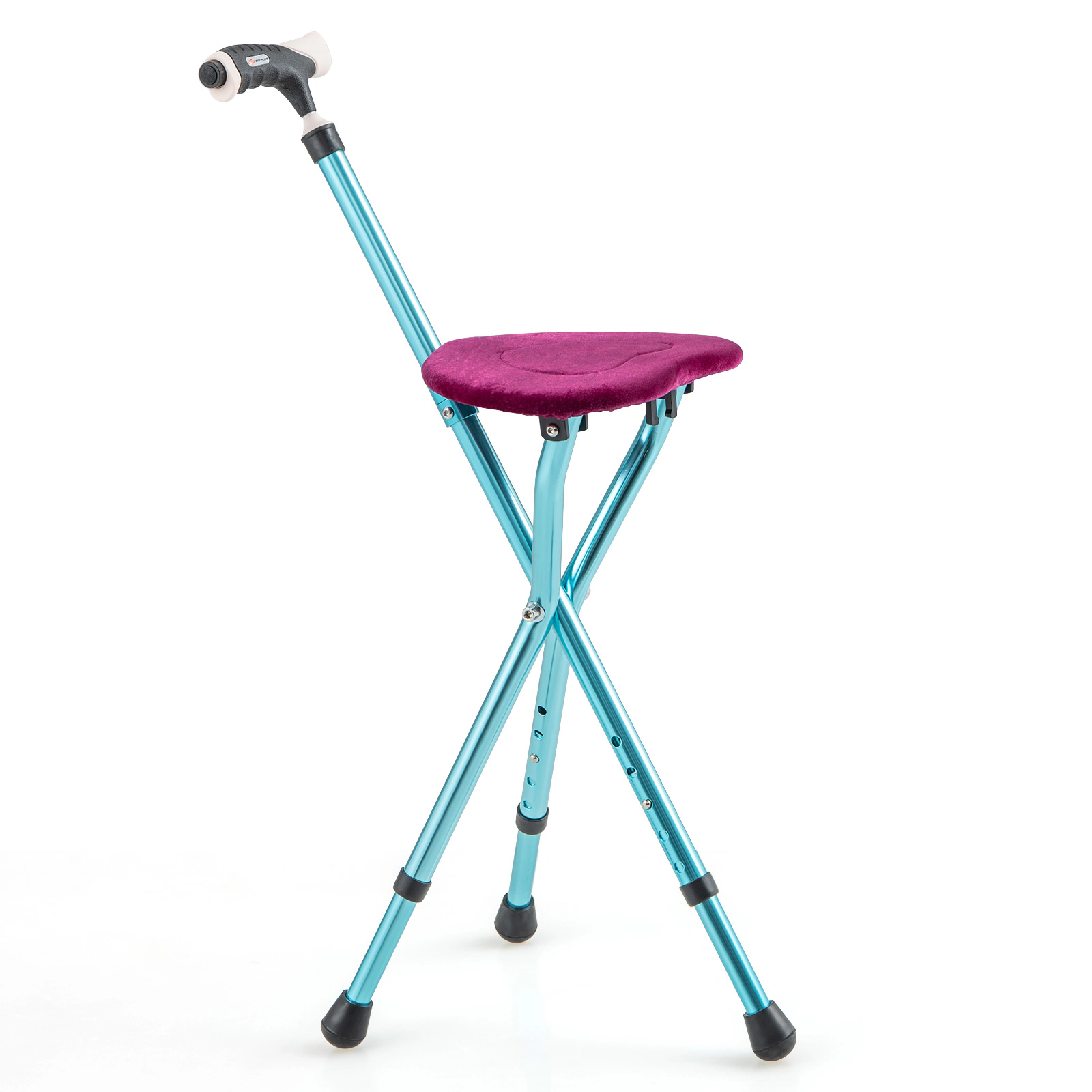 SUGIFT Blue Adjustable Cane Seat with LED Light and 3 Anti-Slip Footpads 31.5-in to 35.5-in H 220-lb User Capacity