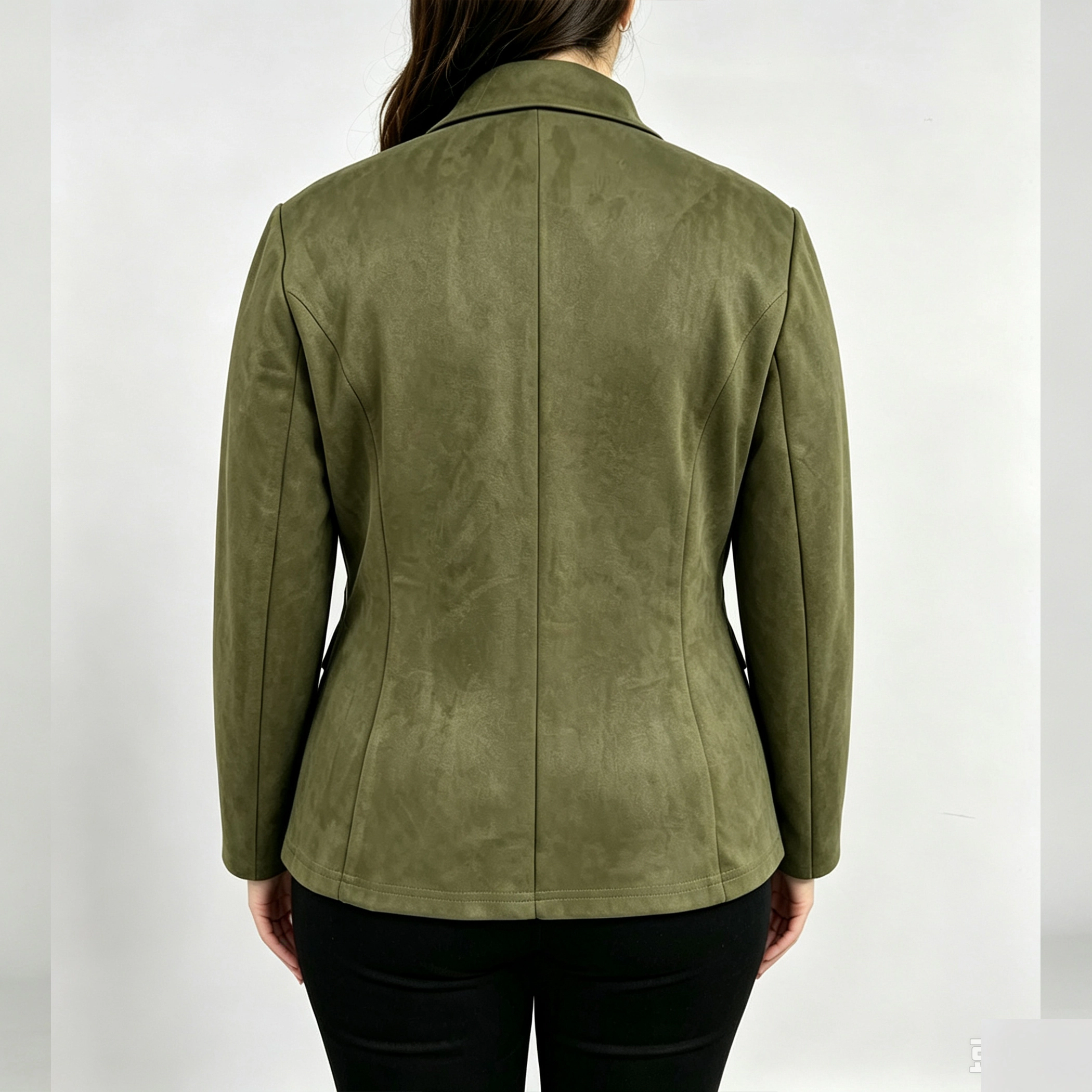 YesFashion Women's Plus Faux Suede Blazer Lapel Collar Casual Suit Jacket Coats with Pockets