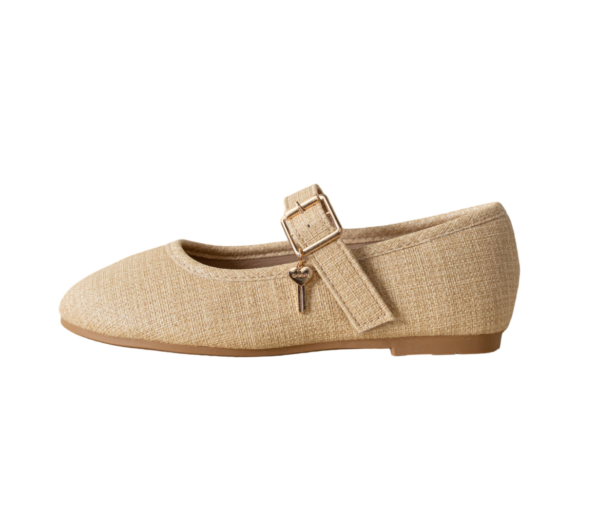 Bebe Girl's Shimmer Ballet Flat with Heart Key Charm