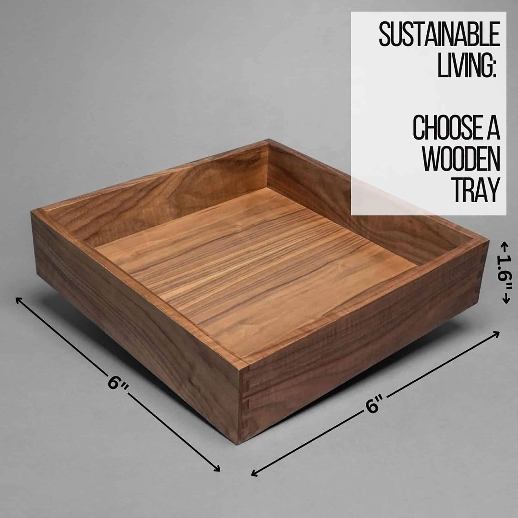 Evideco French Home Goods Acacia Wood Square Vanity Tray 6 x 6 x 1.6 in