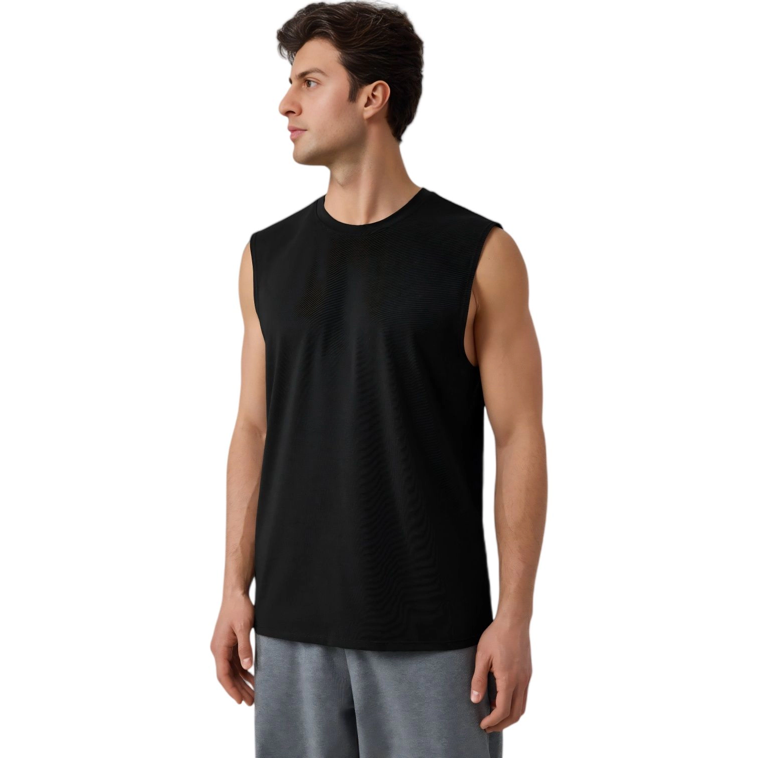 Anna-Kaci Men's Sleeveless Crew Neck Ribbed Tank Top with Relaxed Fit and Stretch Fabric