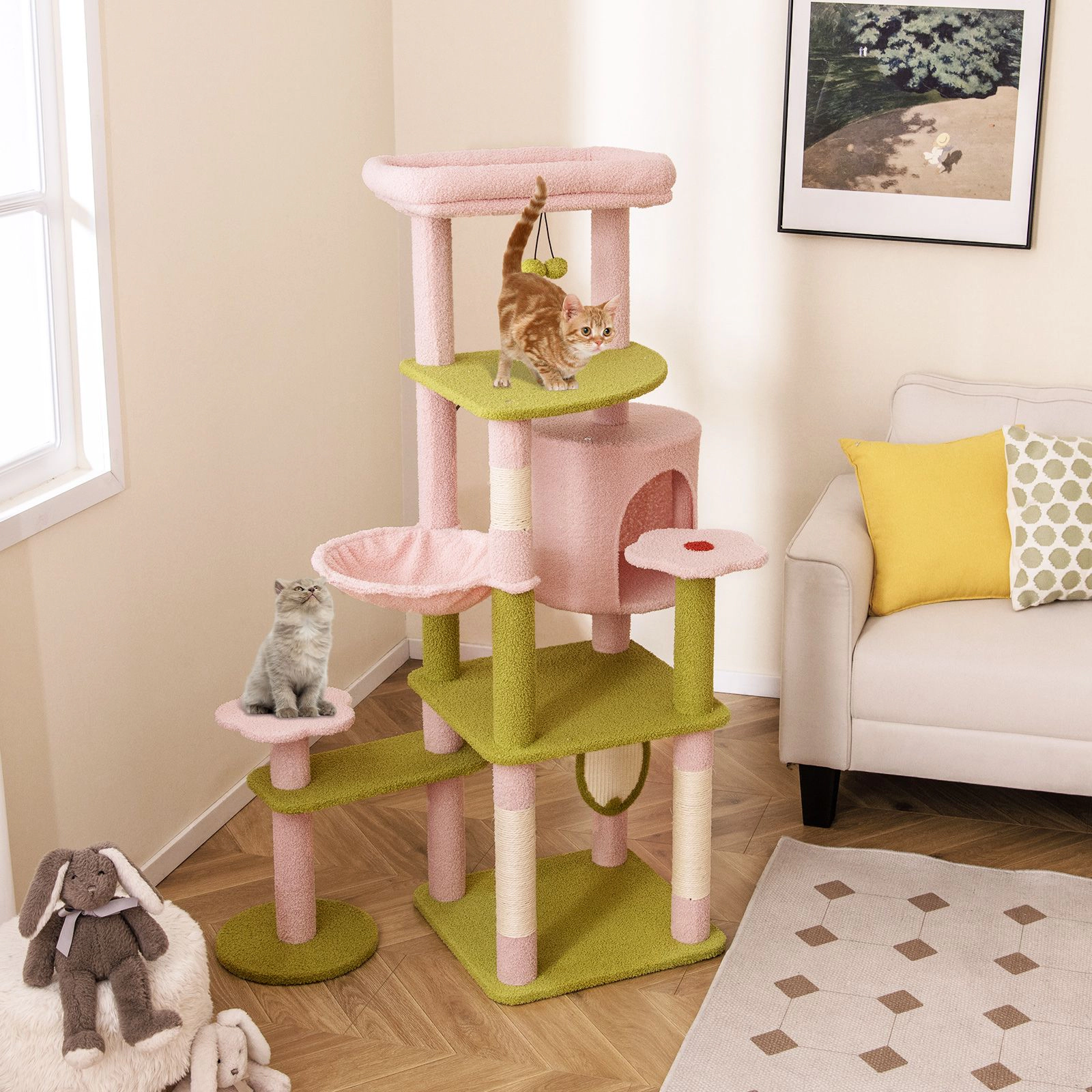 SlickBlue 58" Multi-Level Cat Tree with Condo, Hammock & Scratcher