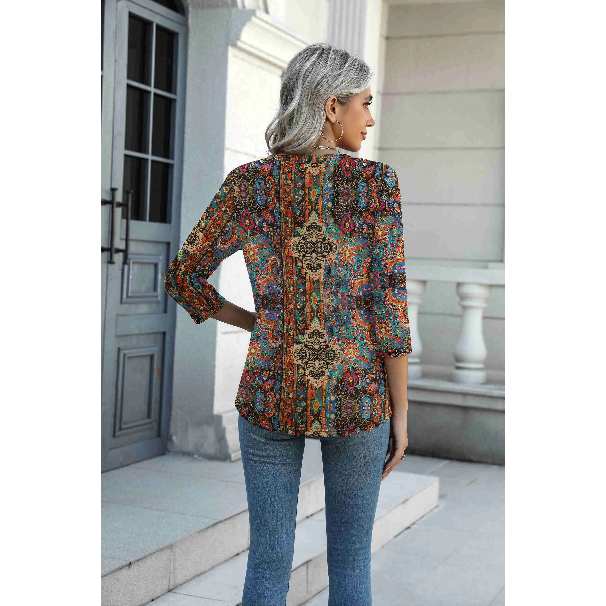 Zeagoo Women Floral Three Quarter Sleeve Blouse