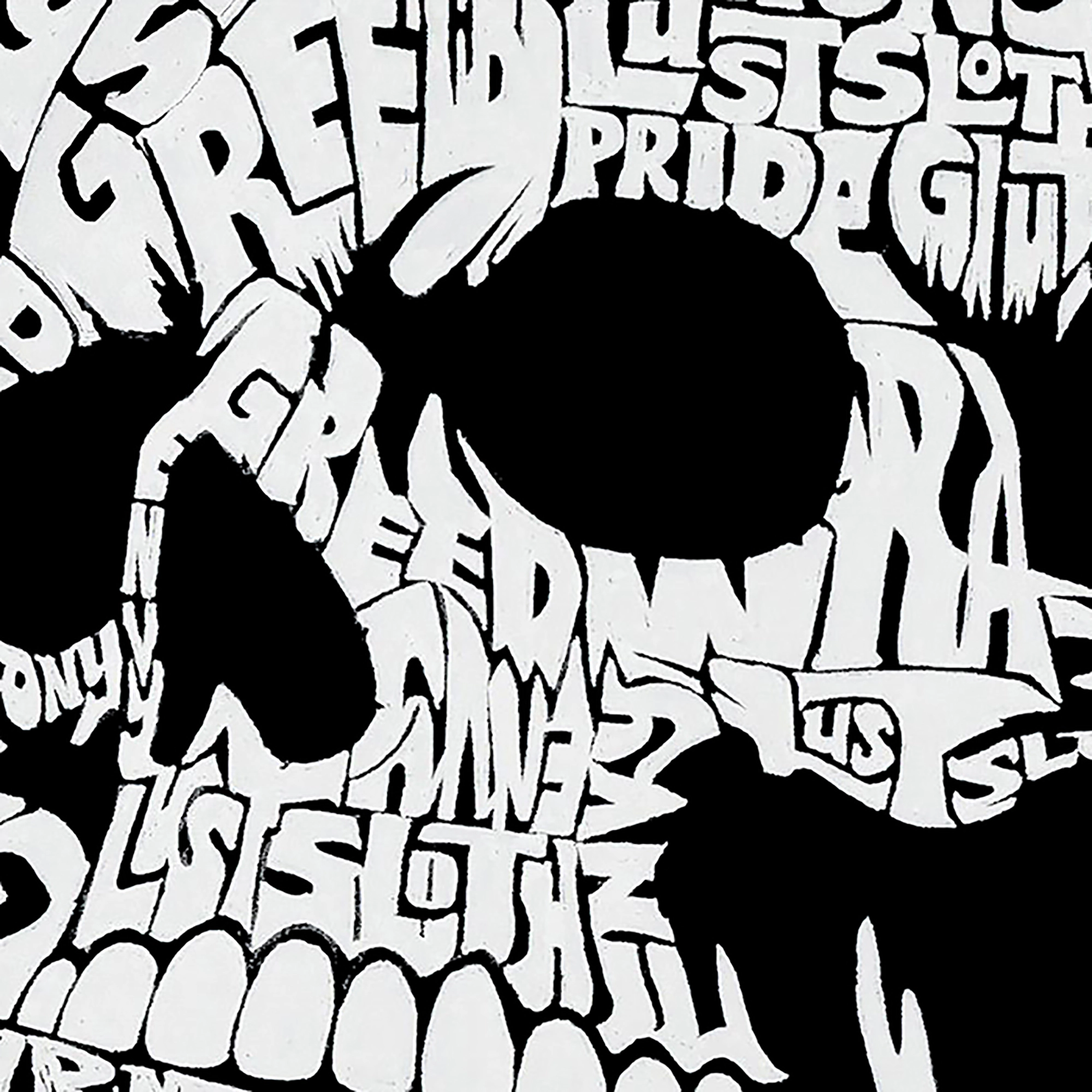 LA Pop Art Men's Cotton/Poly Blend Word T-Shirt - 7 Deadly Sins Skull
