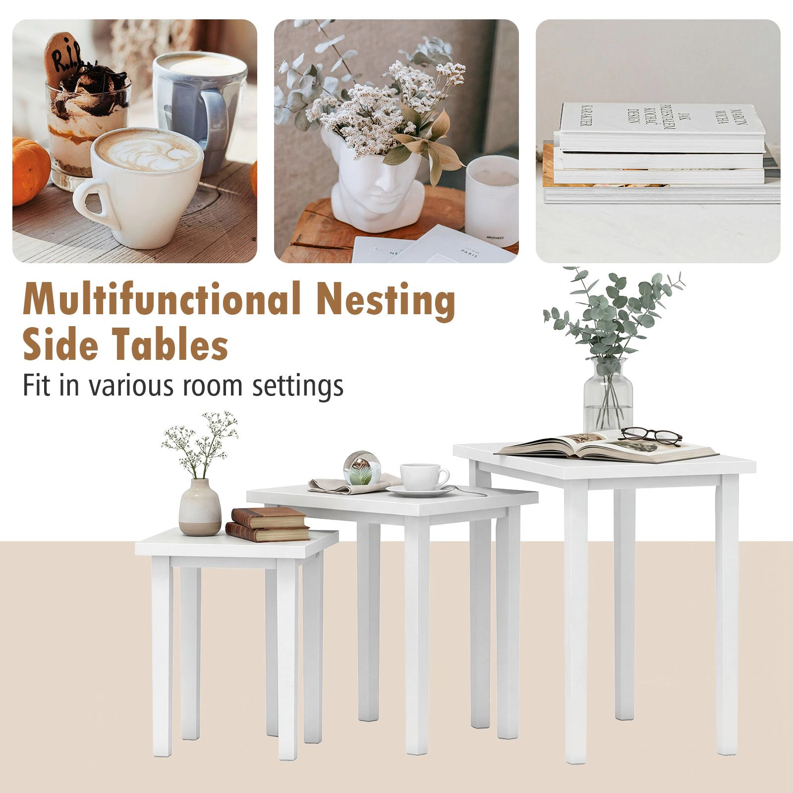 SlickBlue Set of 3 Farmhouse Nesting Tables with Rectangle Wood Tops