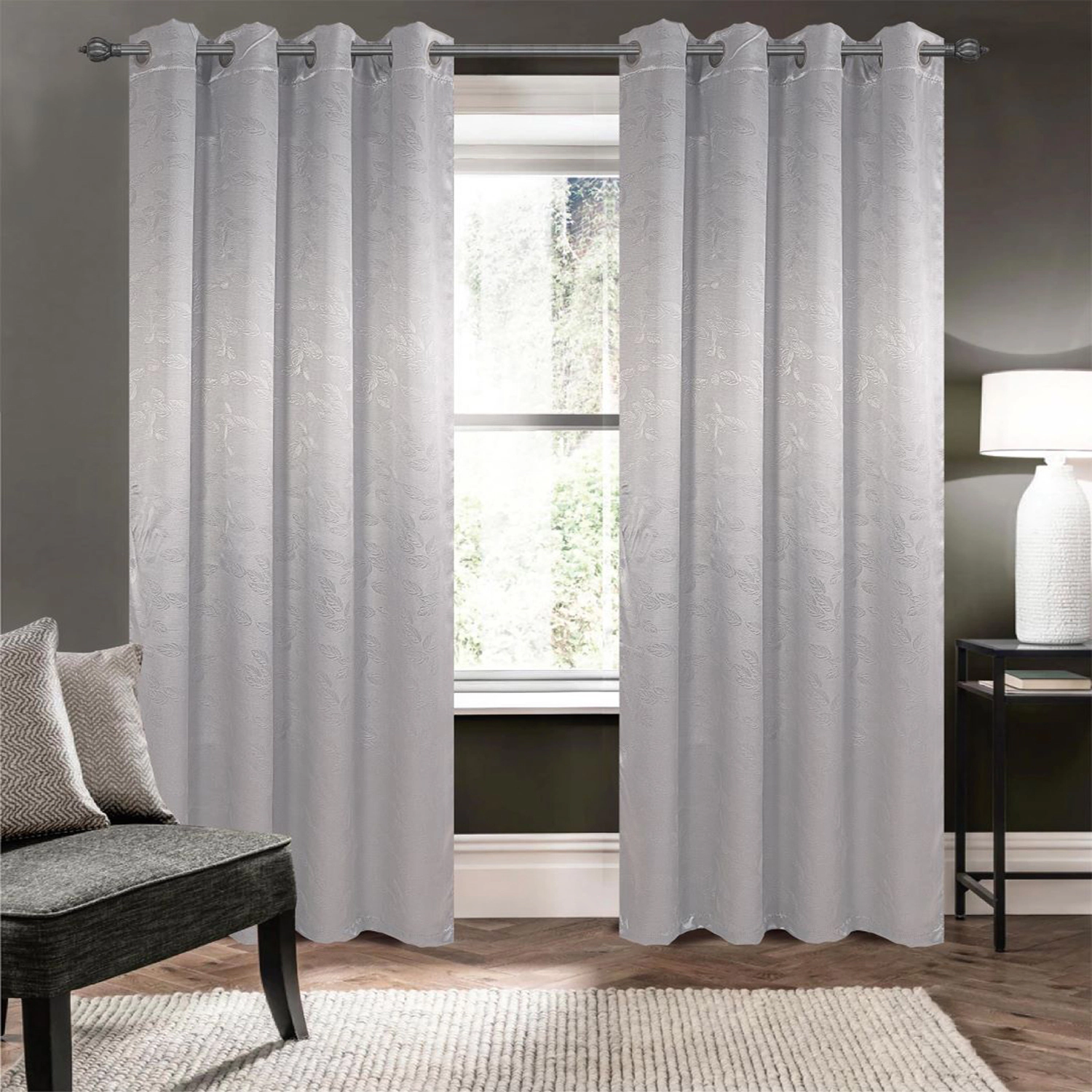 Olivia Gray 100% Polyester 200 GSM Arlo Embossed Blackout Grommet Curtain Panel 54" x 90" Silver