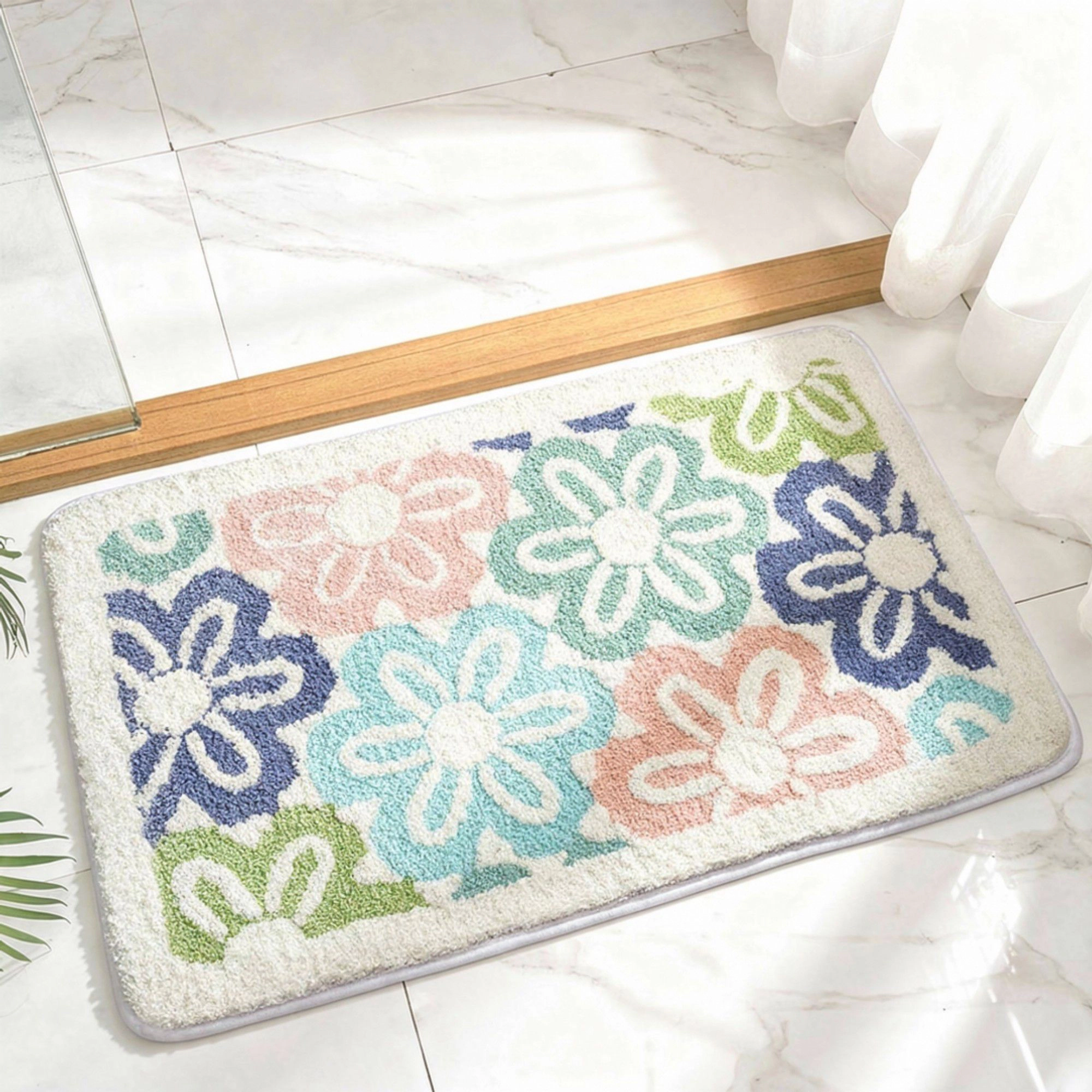 Alilang Unisex Floral Pattern Soft Absorbent Bathroom Floor Mat with Non Slip Backing