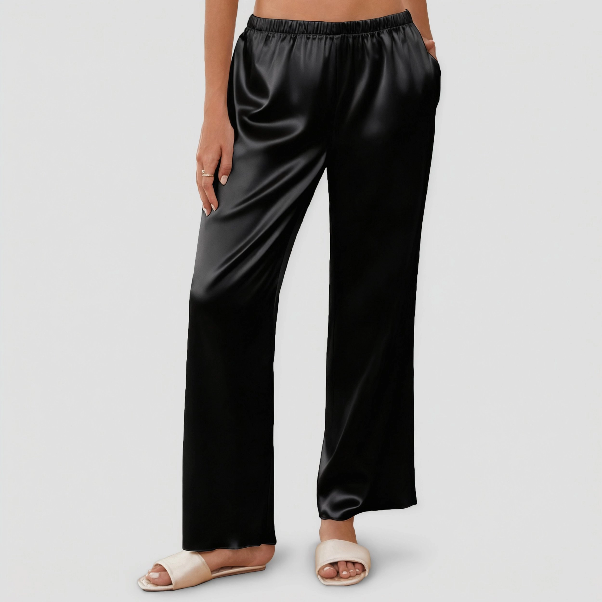 Ekouaer Womens Silk Satin Wide Leg Pajama Sleep Pants Loose Lounge Elastic Waist