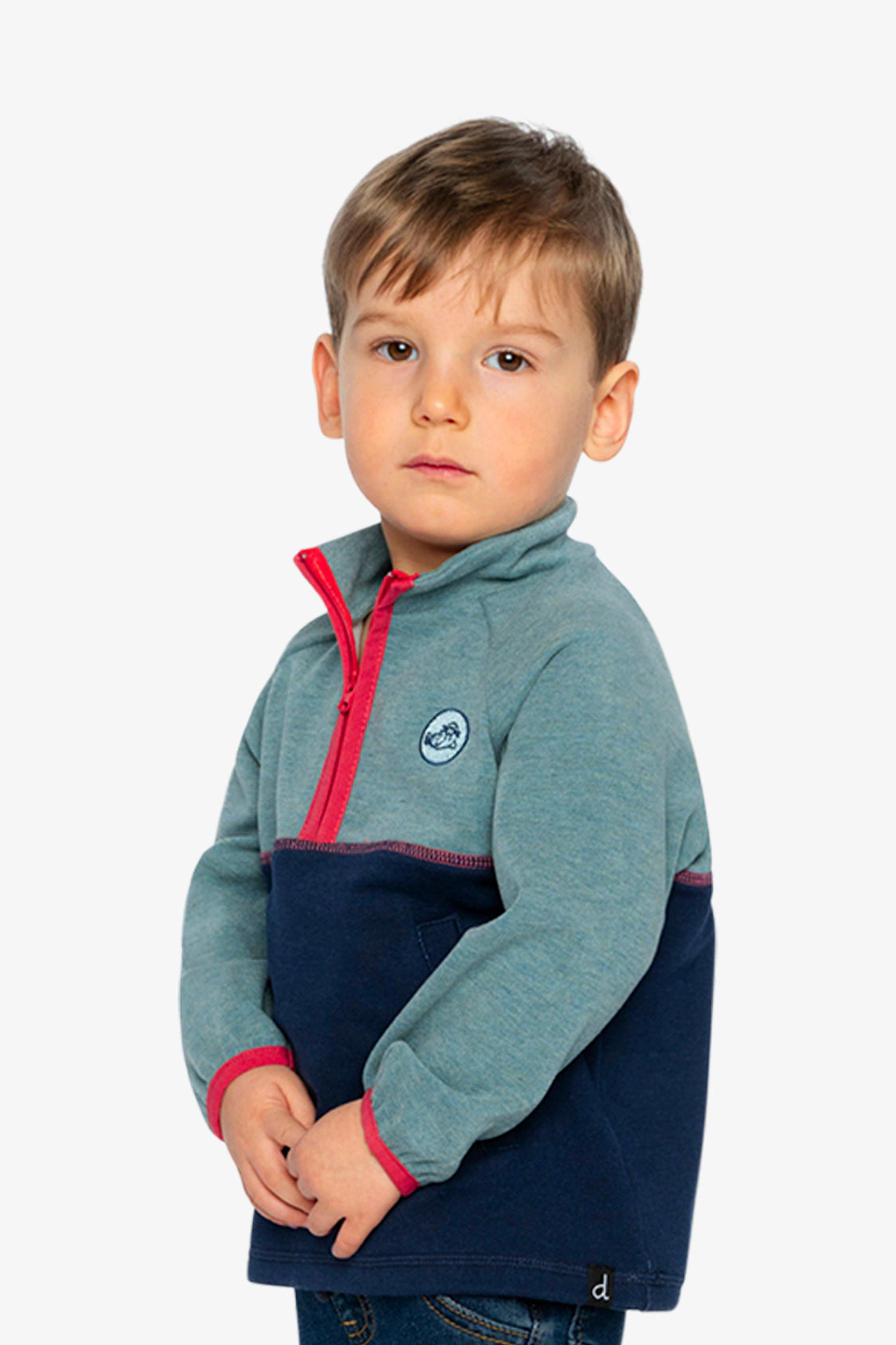 Deux par Boys Quarter Zip Mock Neck Brushed Jersey Top with Side Pockets