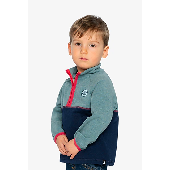 Deux par Deux Boys Quarter Zip Mock Neck Brushed Jersey Top with Side Pockets